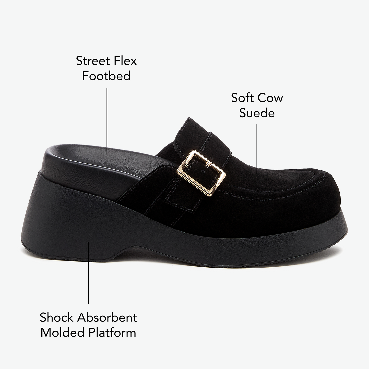 Imogin Black Buckle Platform Clog