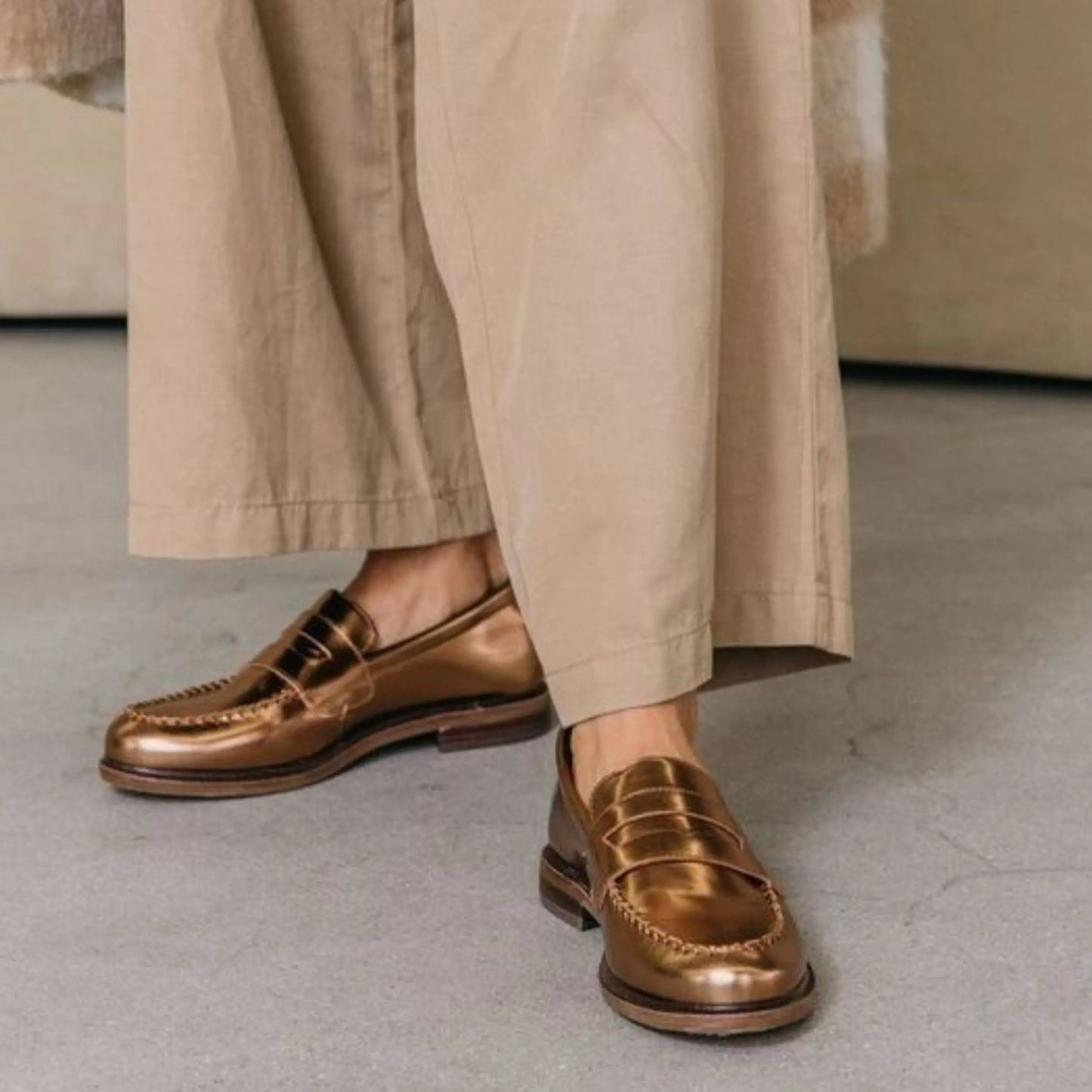 Lens Cognac Metallic Loafers