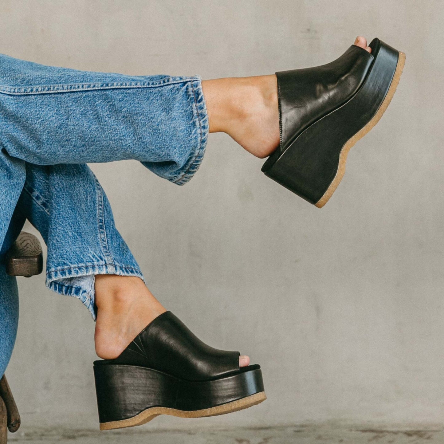 Rowan Black Leather Platform Sandals