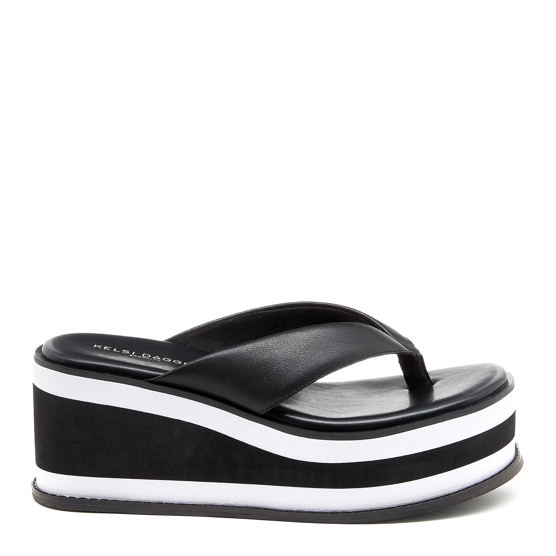 Women's Gigi Black Leather Platform Thong Sandals