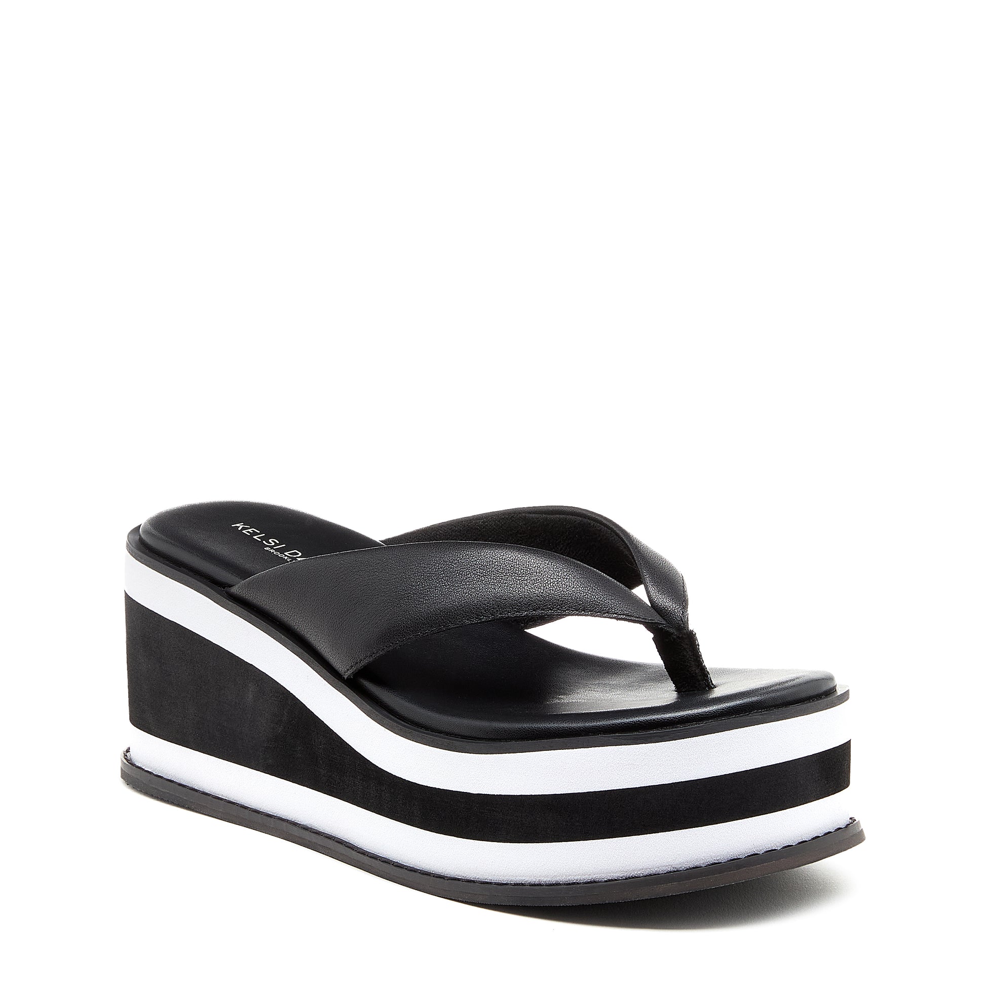 Women's Gigi Black Leather Platform Thong Sandals