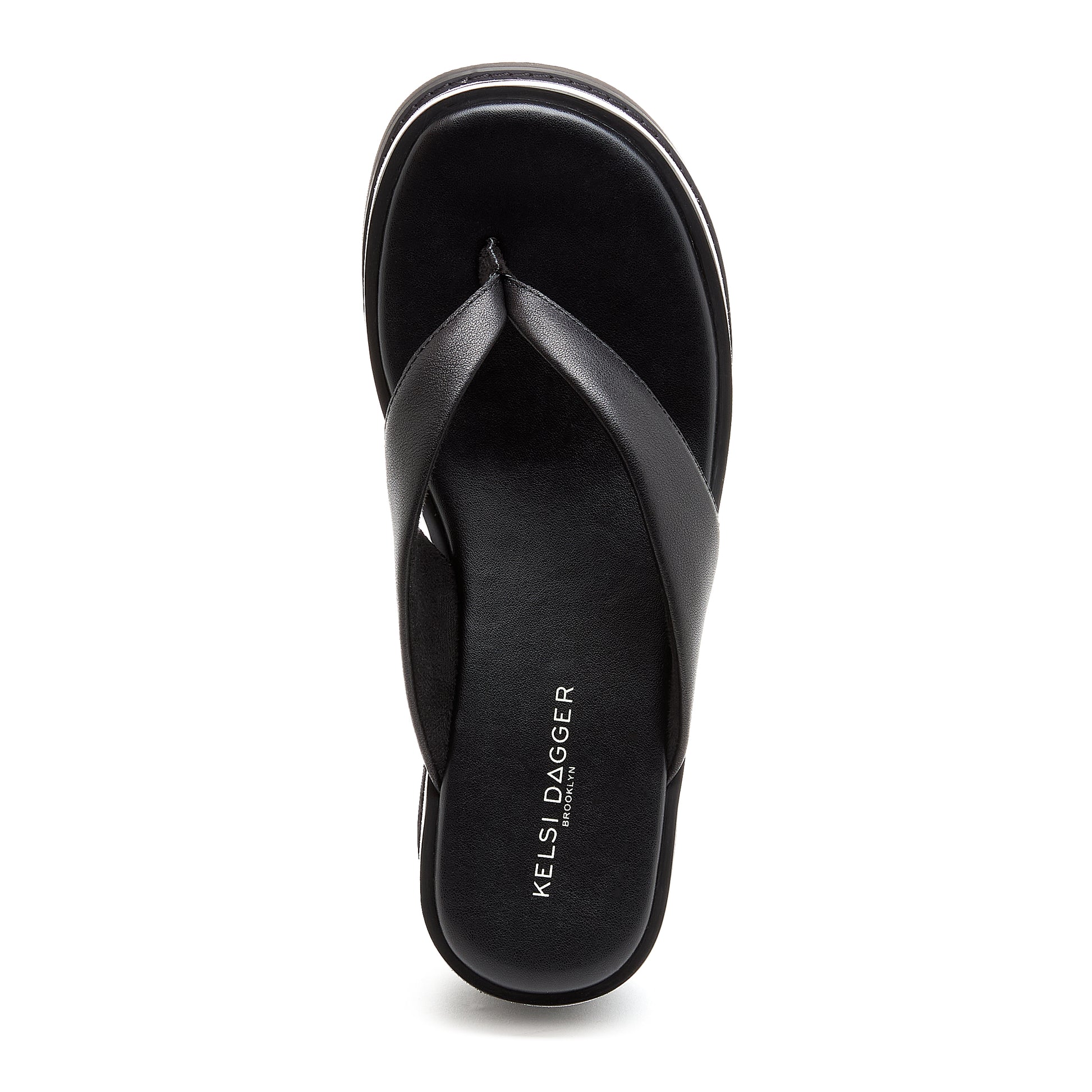 Women's Gigi Black Leather Platform Thong Sandals