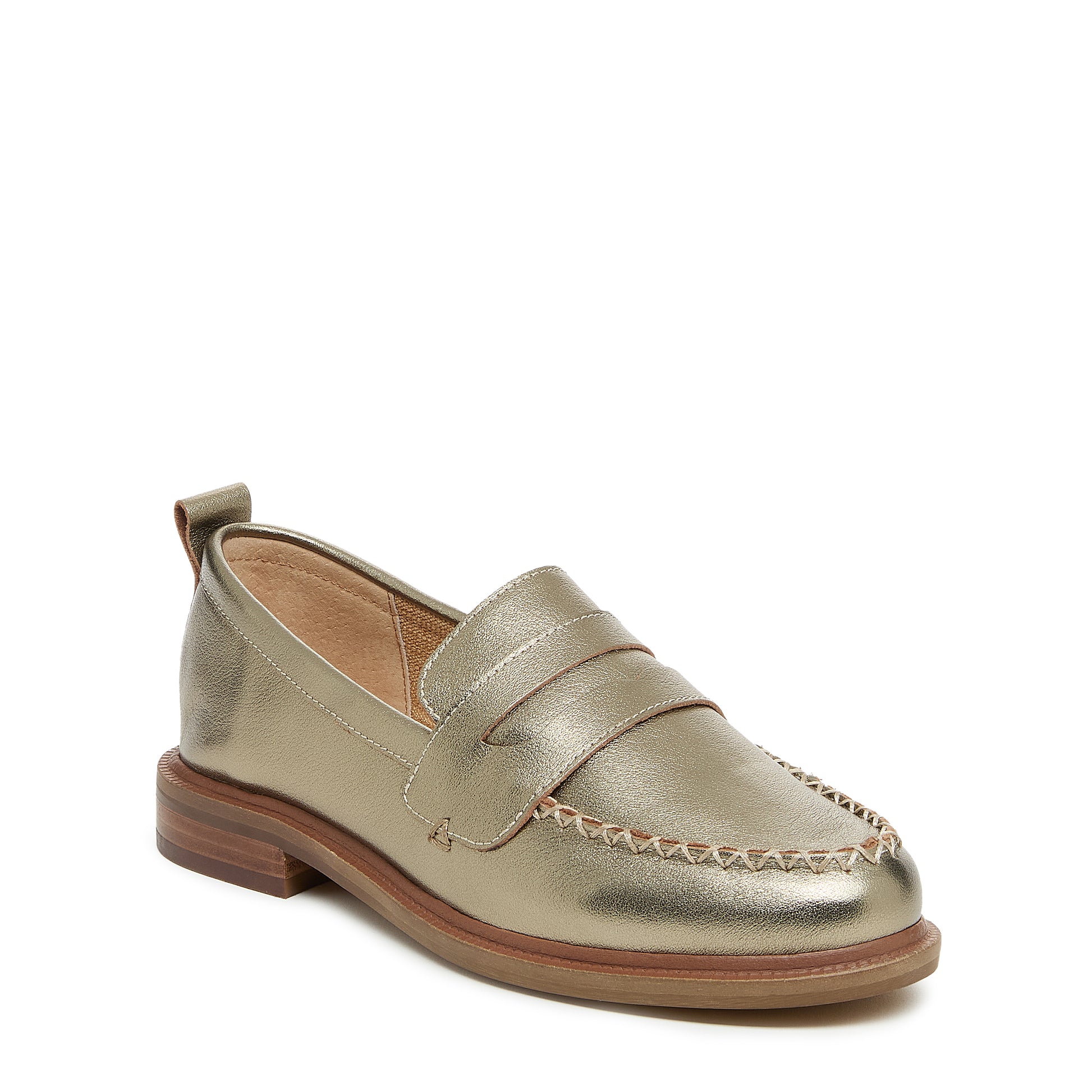 Lens Warm Steel Metallic Leather Loafers – Women’s Slip-On Flat