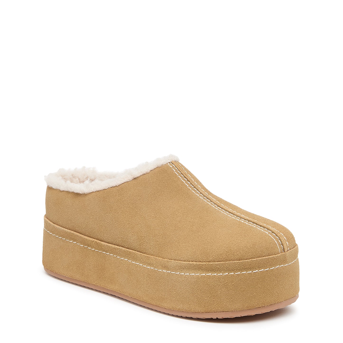 Kelsi Dagger Women's Torrence Bison Platform Clog – Cow Suede Shearling-Lined Mule