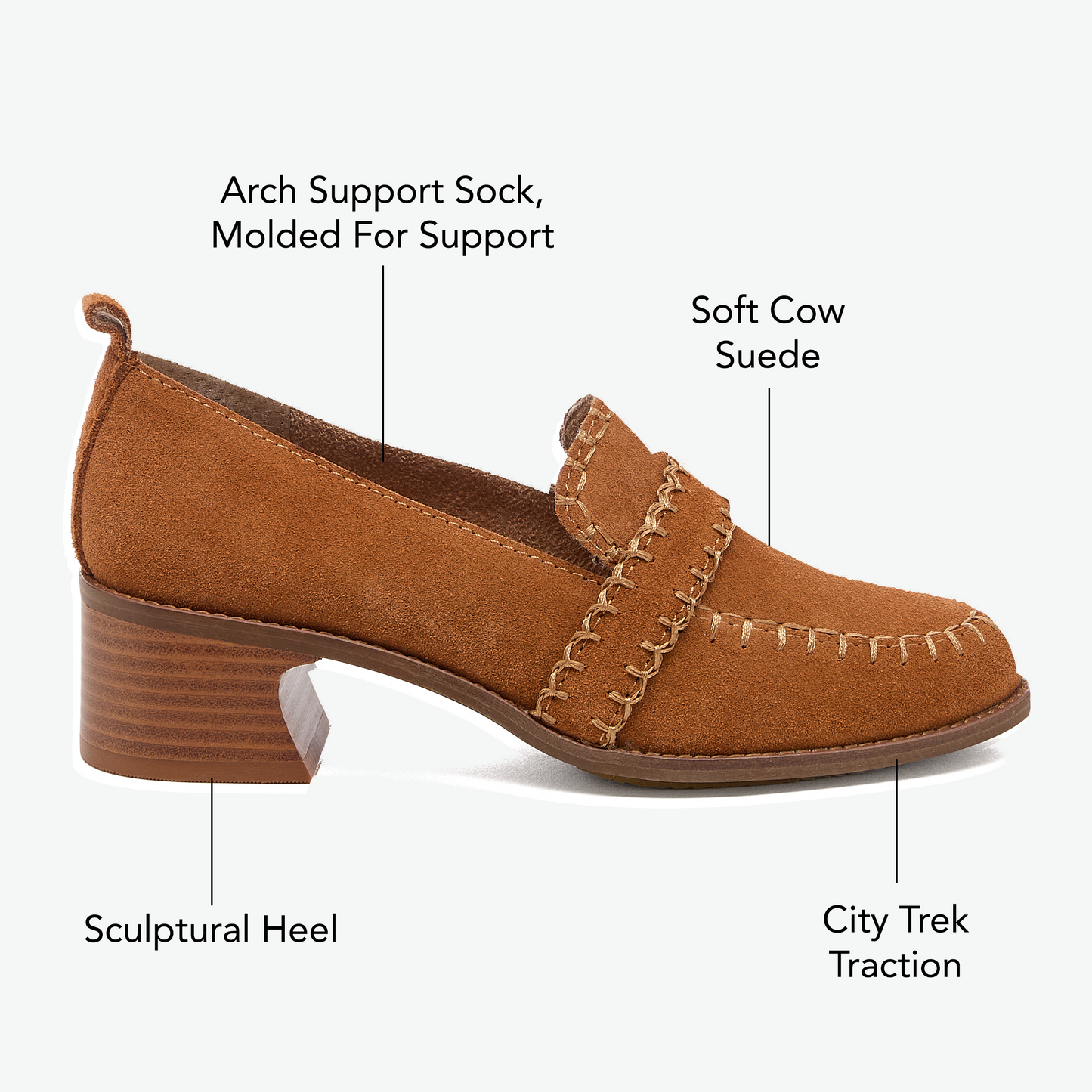 Halo Cognac Block Heel Loafer