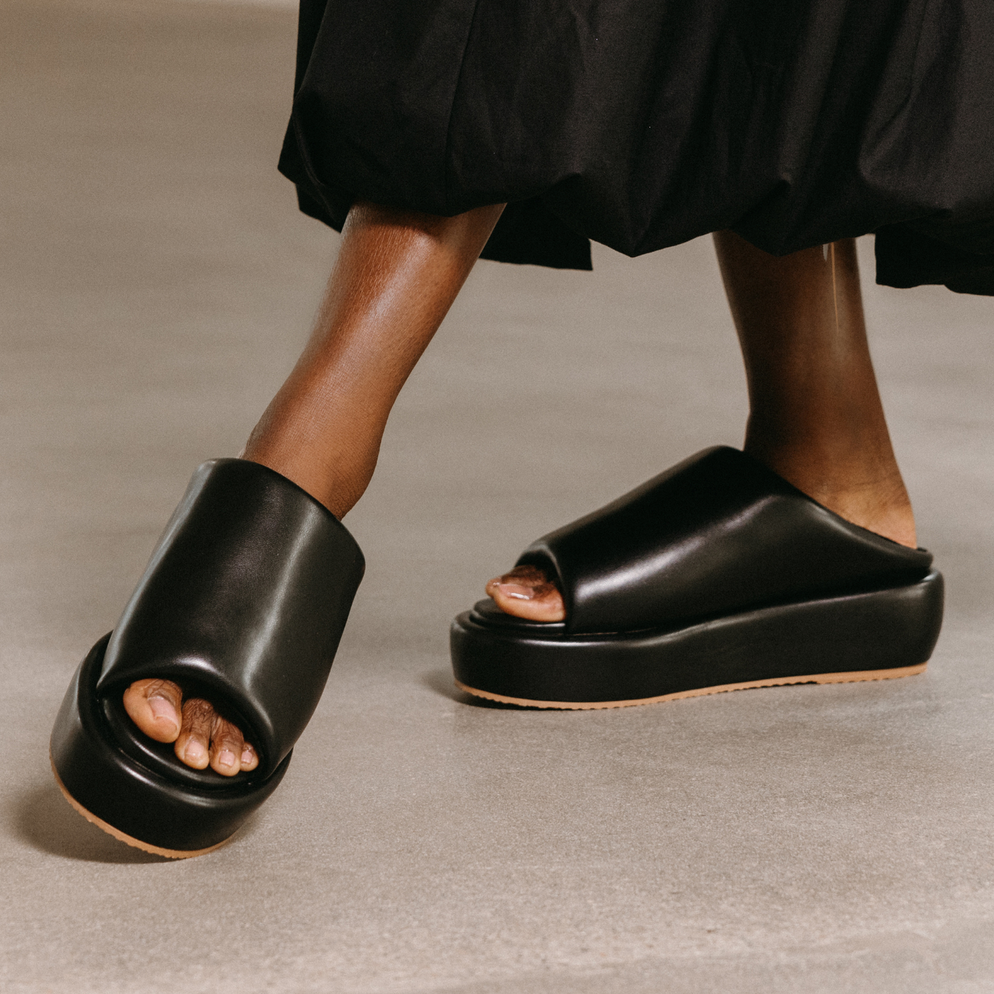 Bubble Black Platform Sandals | Vegan leather women's platform slide sandal