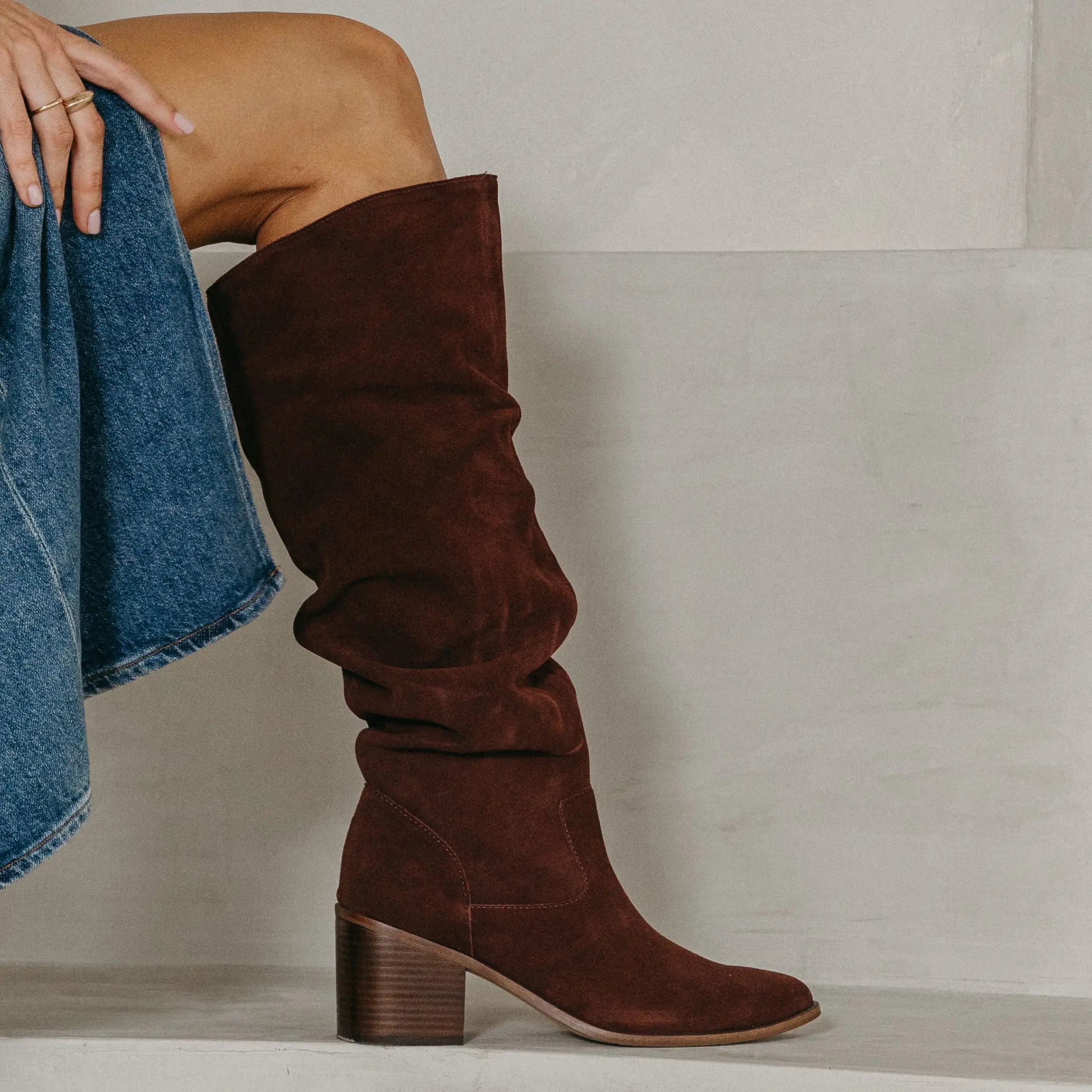 Taupe suede slouch boots sales