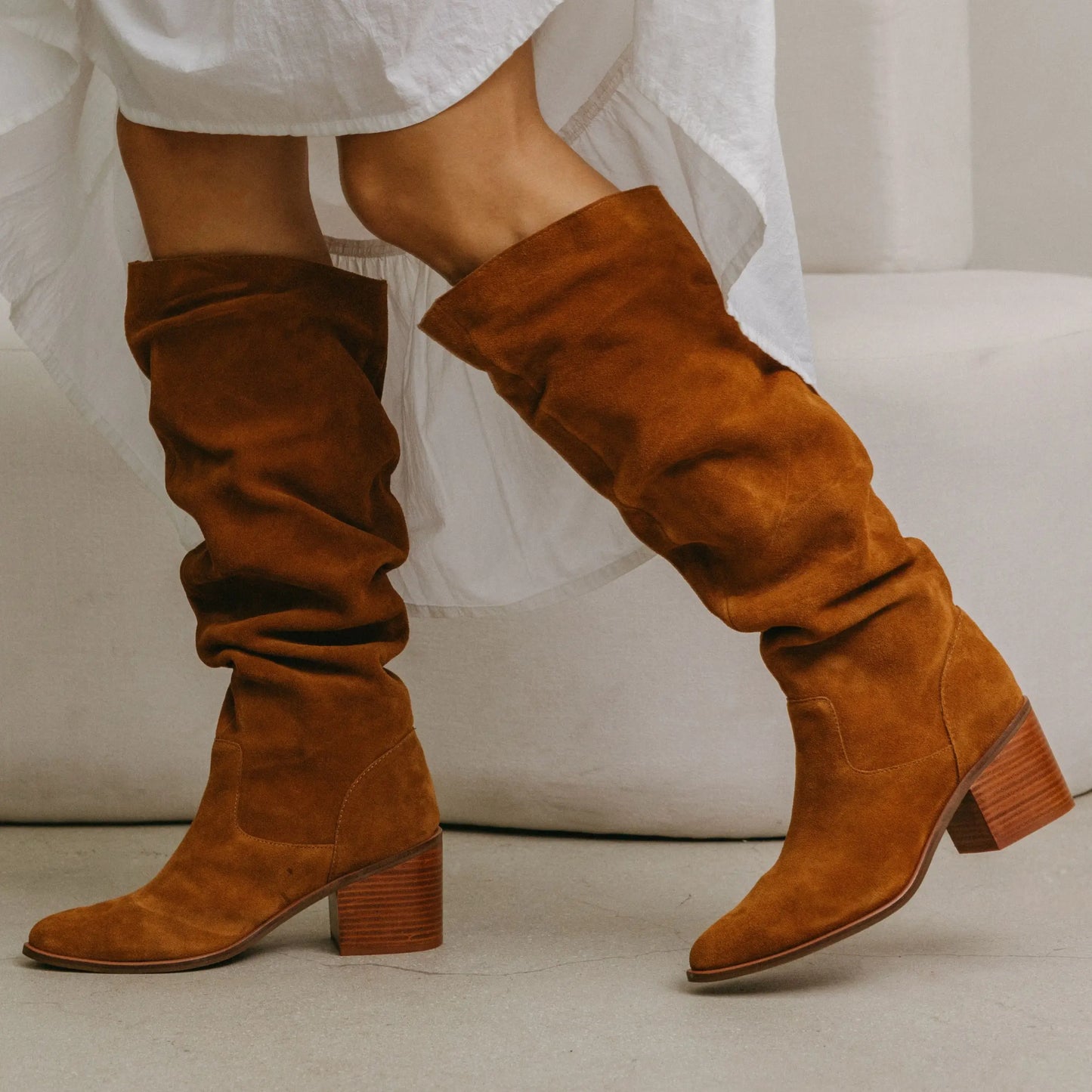 Easton Cognac Suede Slouchy Boots