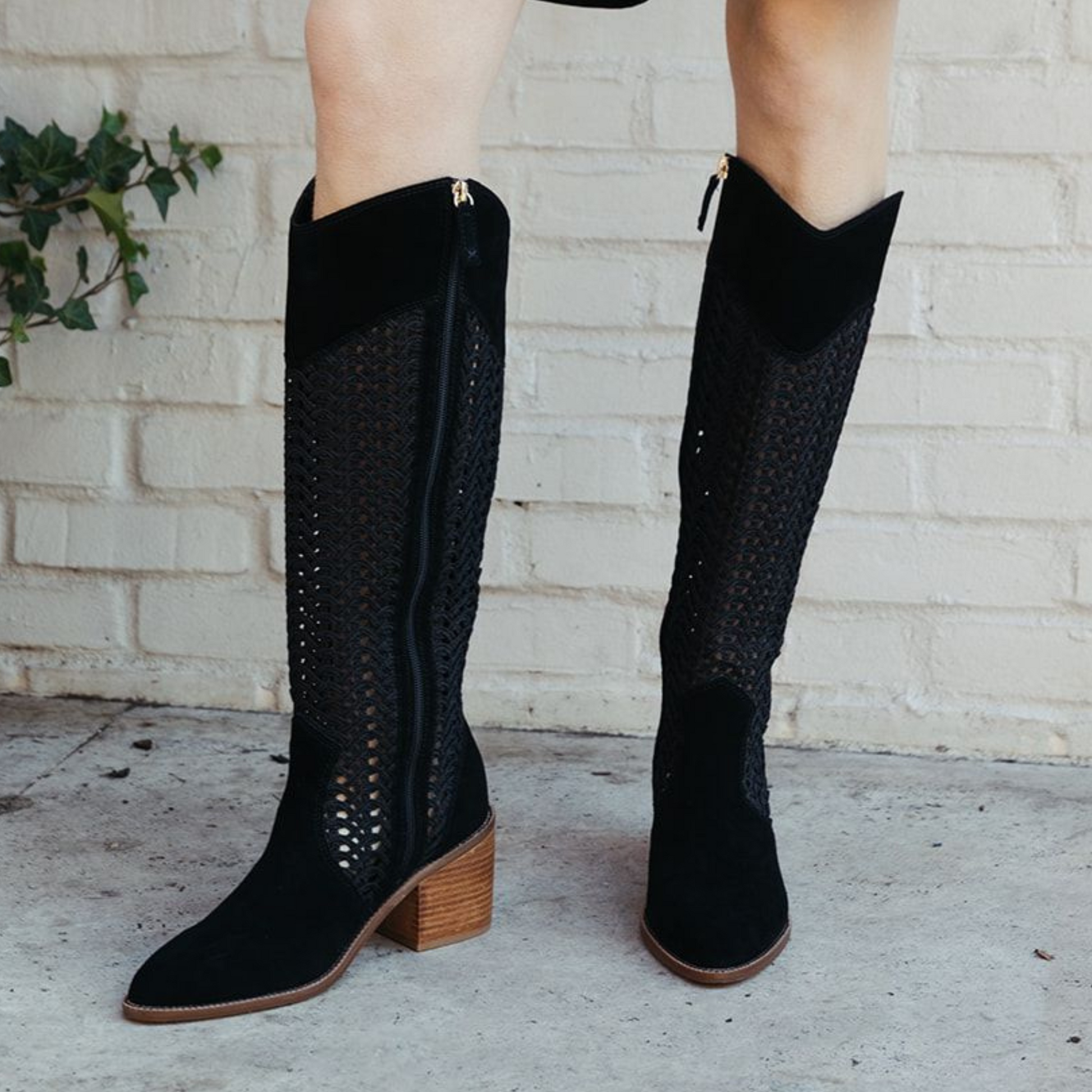 Kelsi Dagger Women's Echo Black Crochet Tall Boots