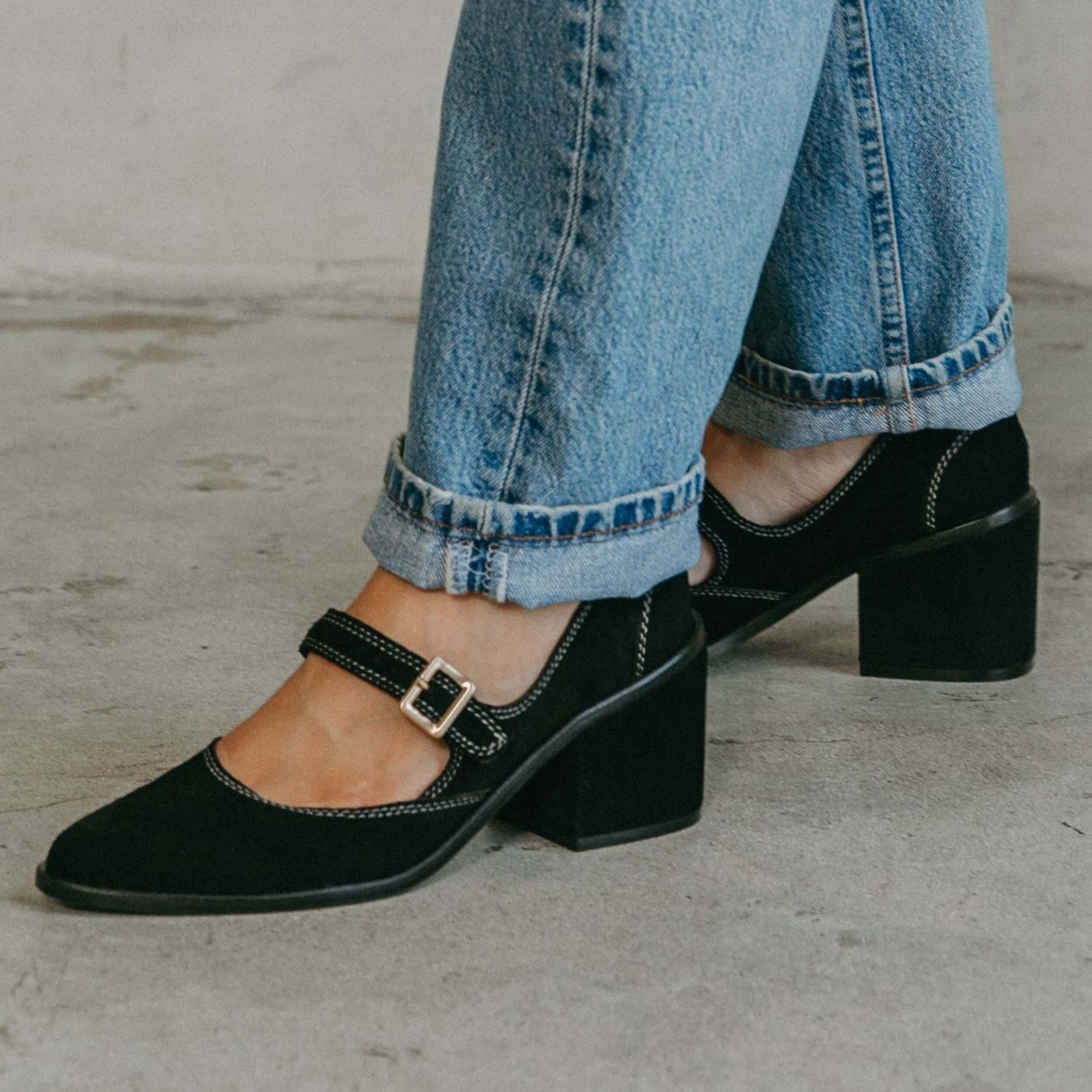 Mary Jane Black Leather | Hitchcock Wide Shoes