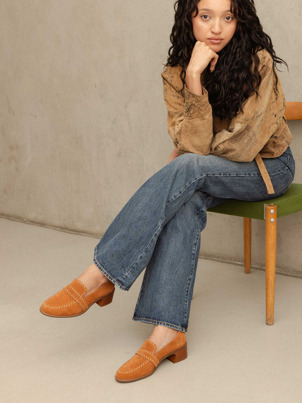 Halo Cognac Block Heel Loafer