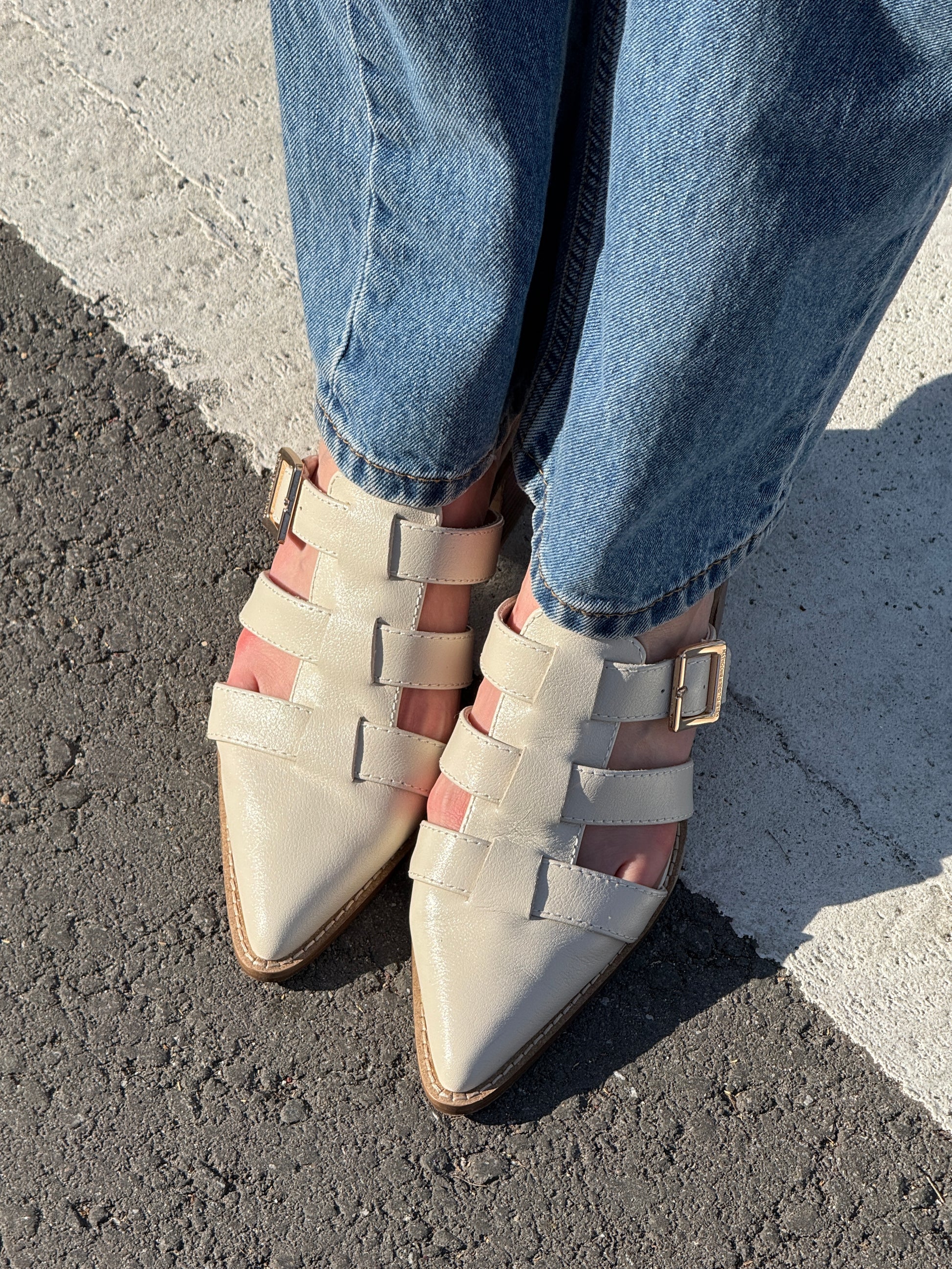 mitchie salt leather heels, leather heeled mules from alternate angle, Kelsi Dagger Brooklyn