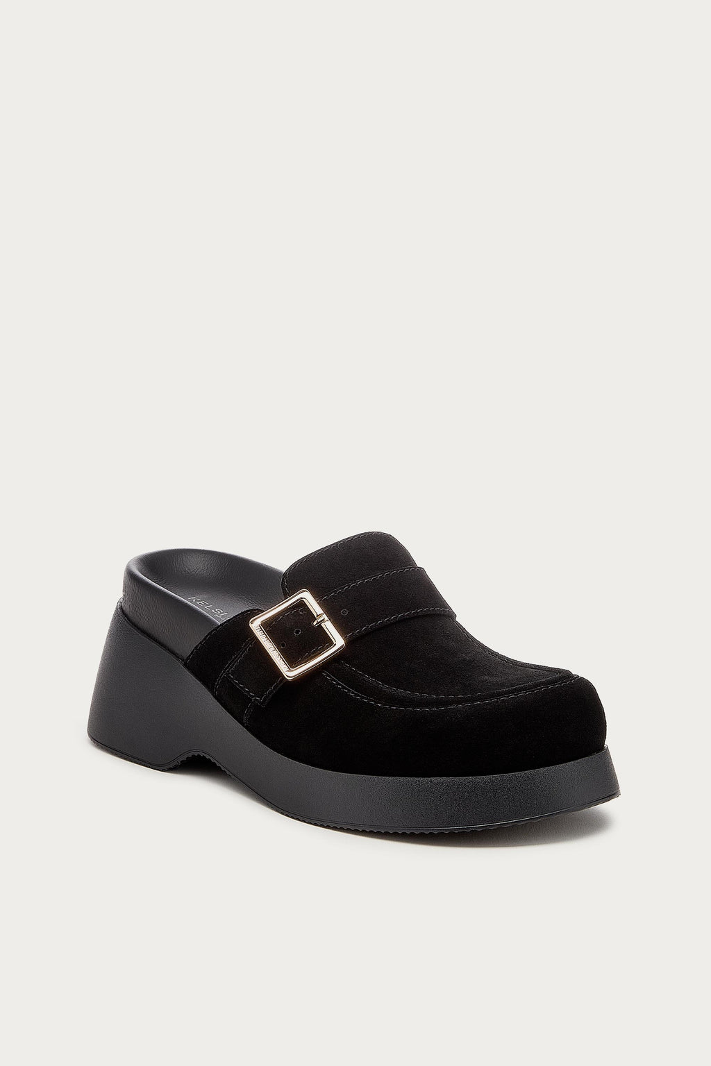 Imogin Black Buckle Platform Clog