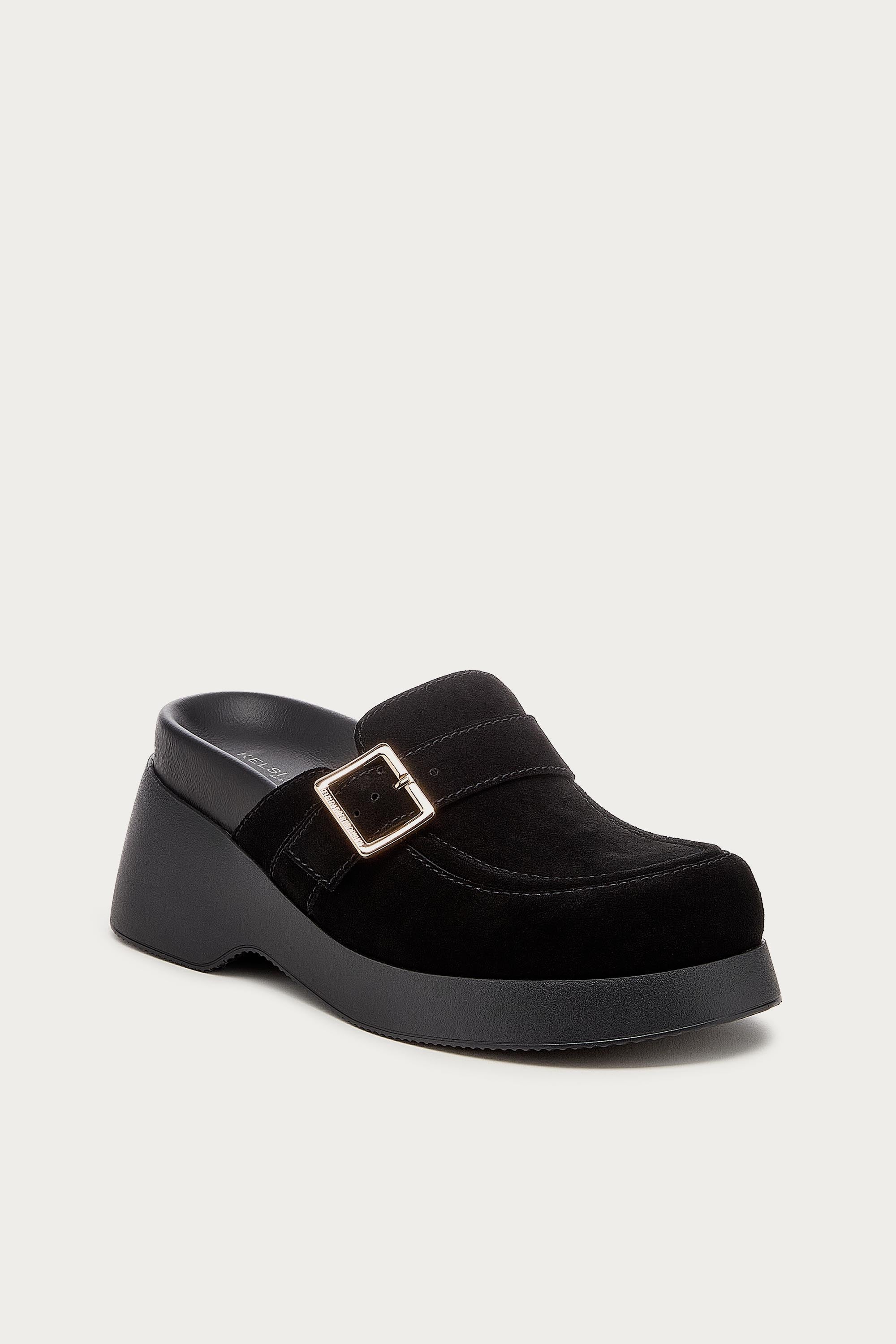 Imogin Black Buckle Platform Clog