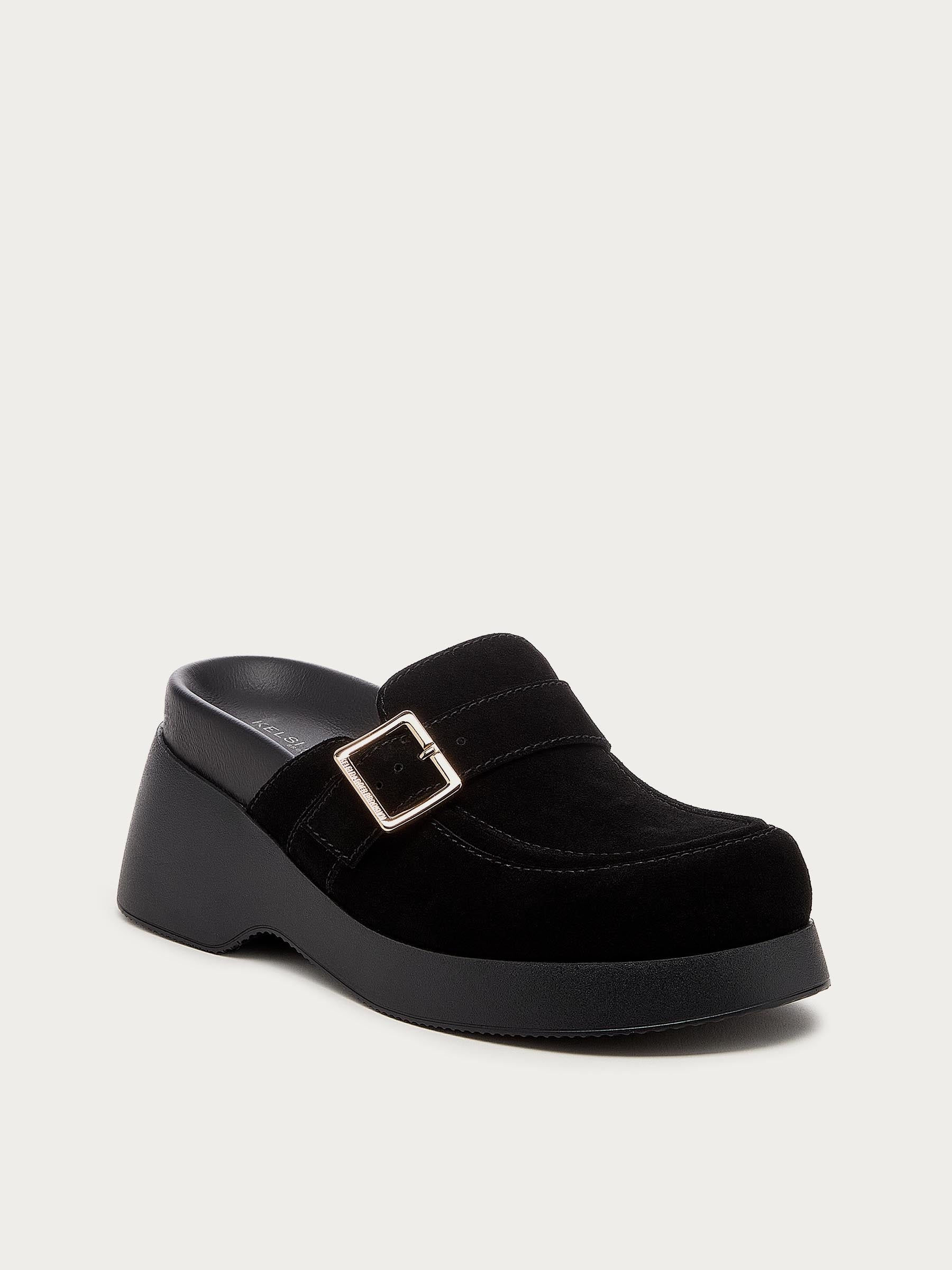 Imogin Black Buckle Platform Clog