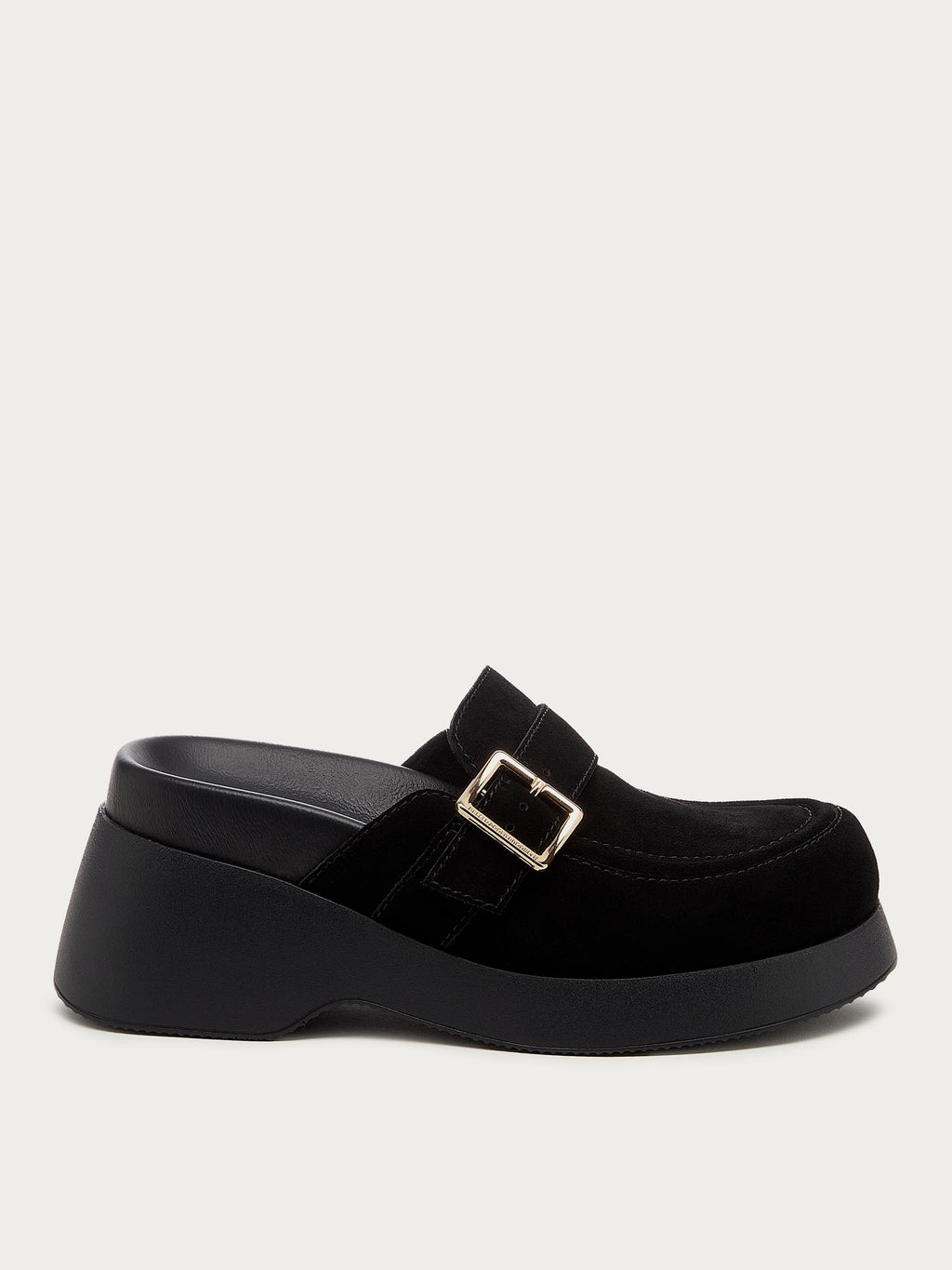 Kelsi Dagger Brooklyn Imogin black buckle platform clog, front angle