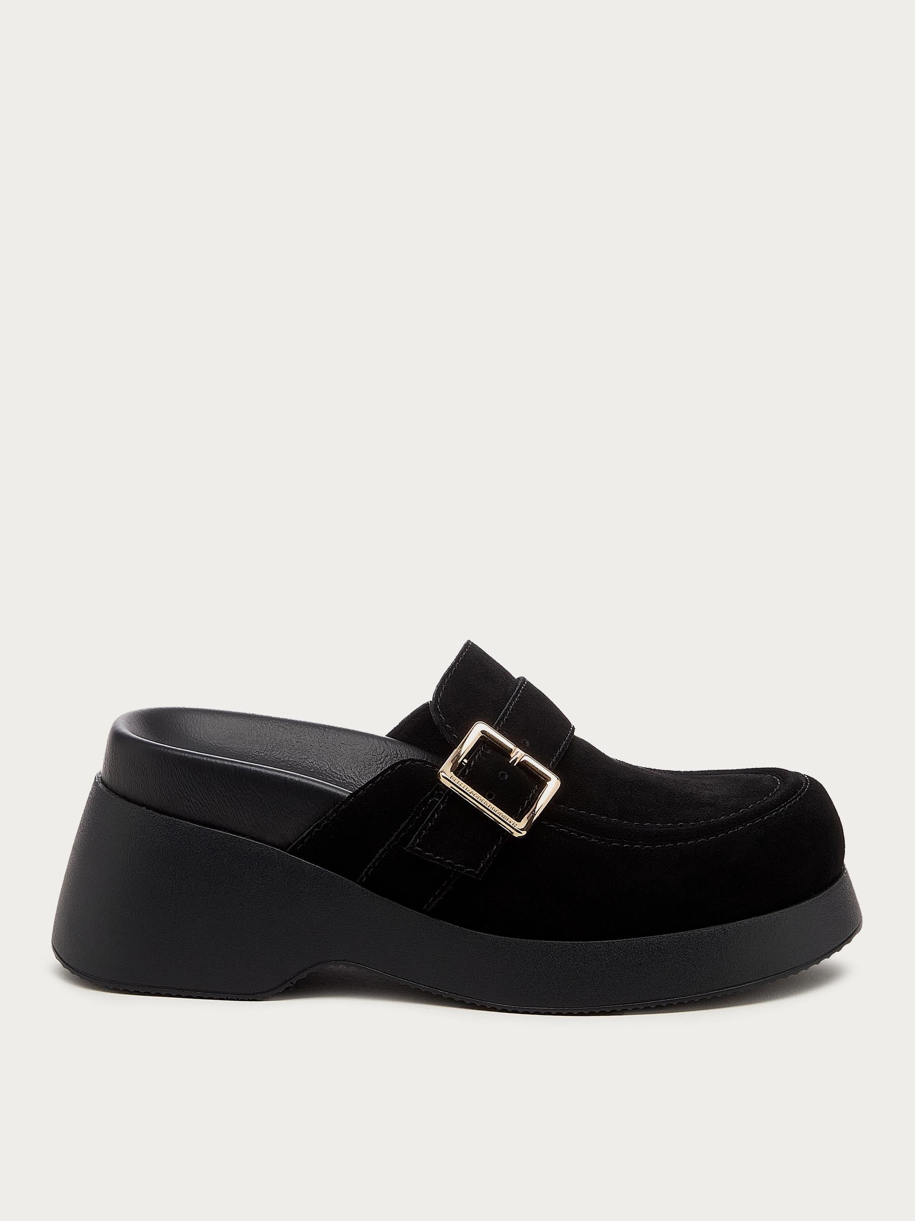 Imogin Black Buckle Platform Clog