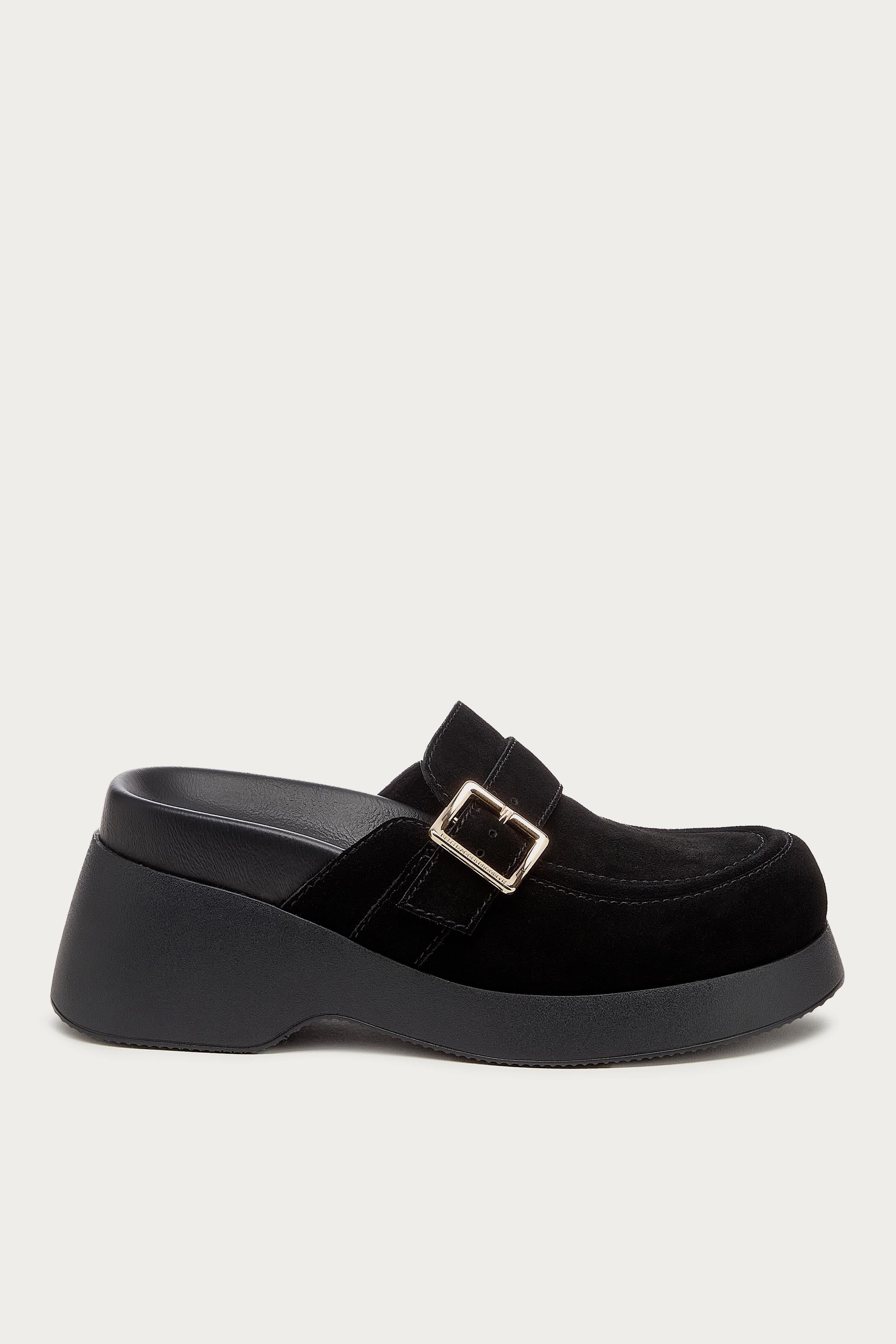 Imogin Black Buckle Platform Clog