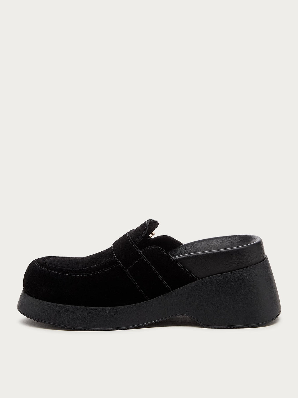 Inner side of the Imogin black buckle platform clog