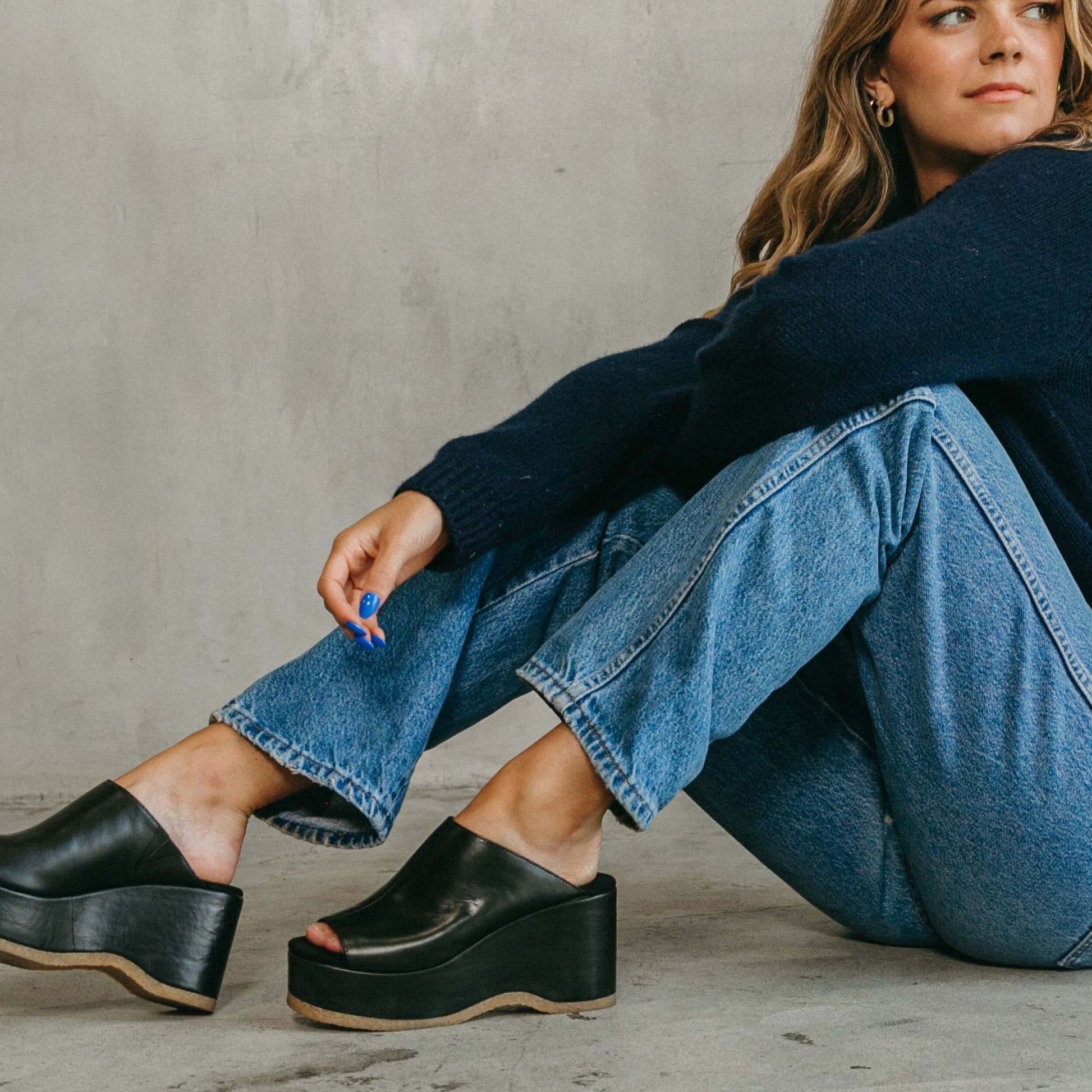 Rowan Black Leather Platform Sandals