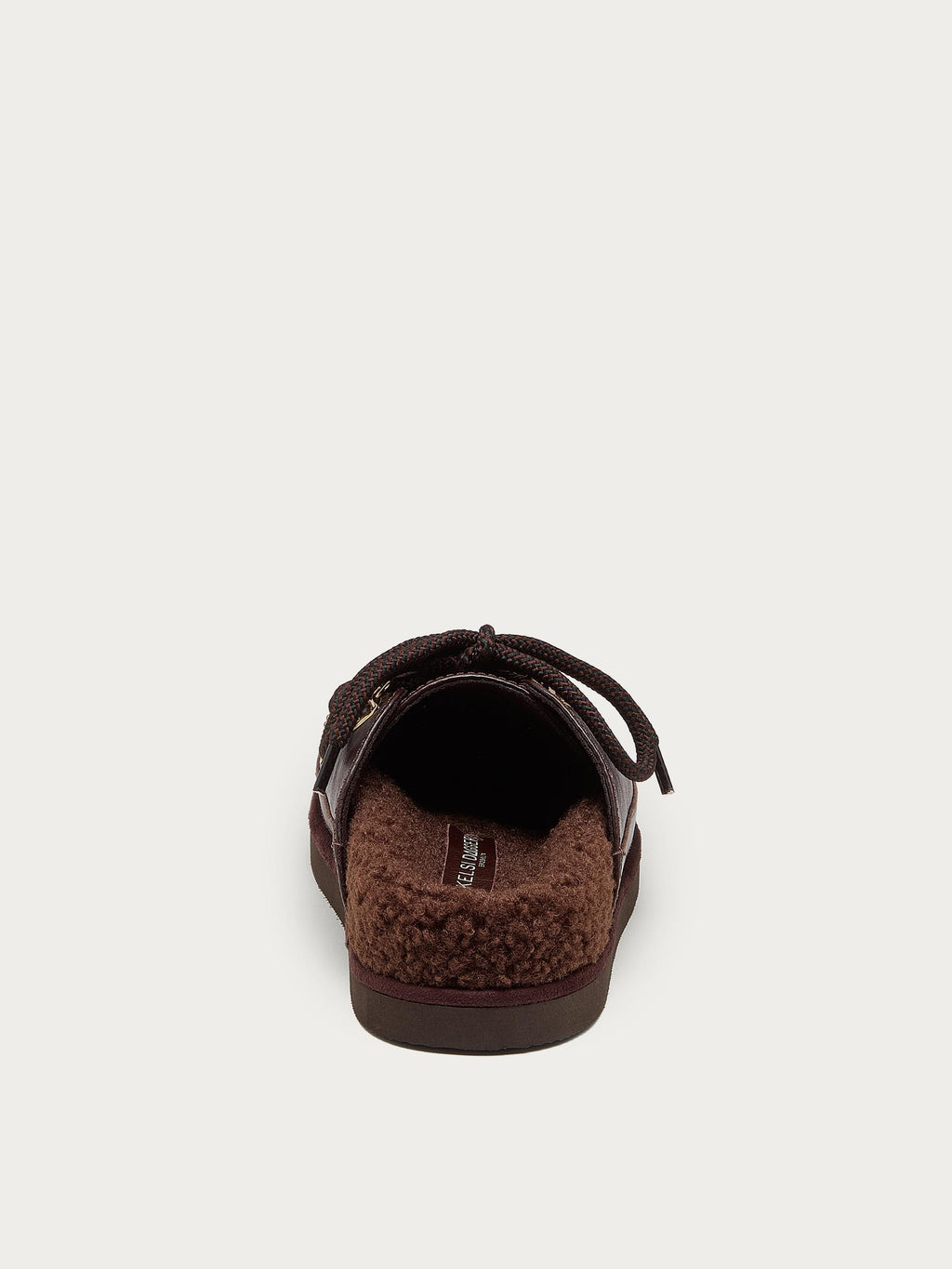 Back view of the Sol brown mule clog