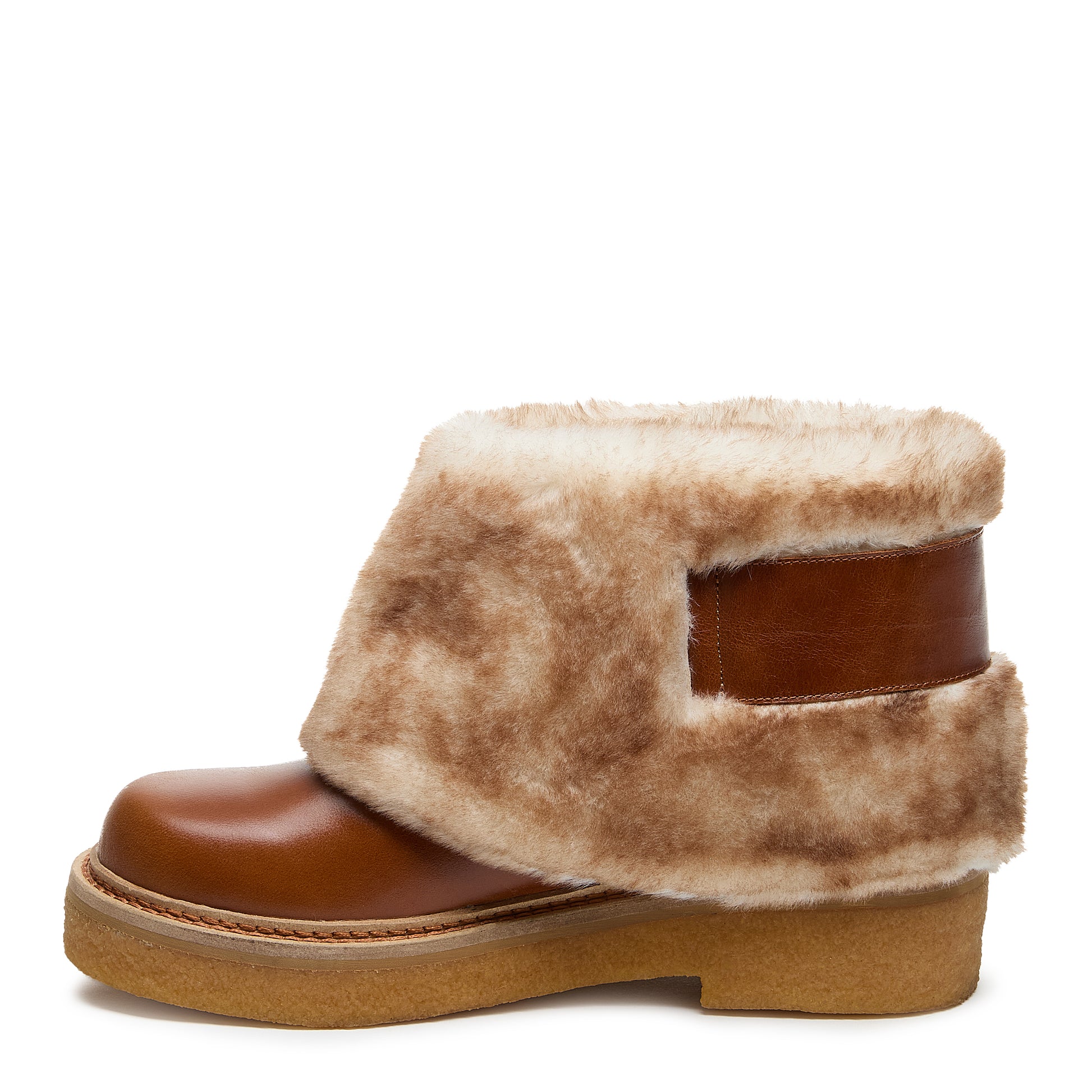 Kelsi Dagger Women's Calvin Cuffed Cognac Boots - Faux Fur, Leather, Crepe Sole