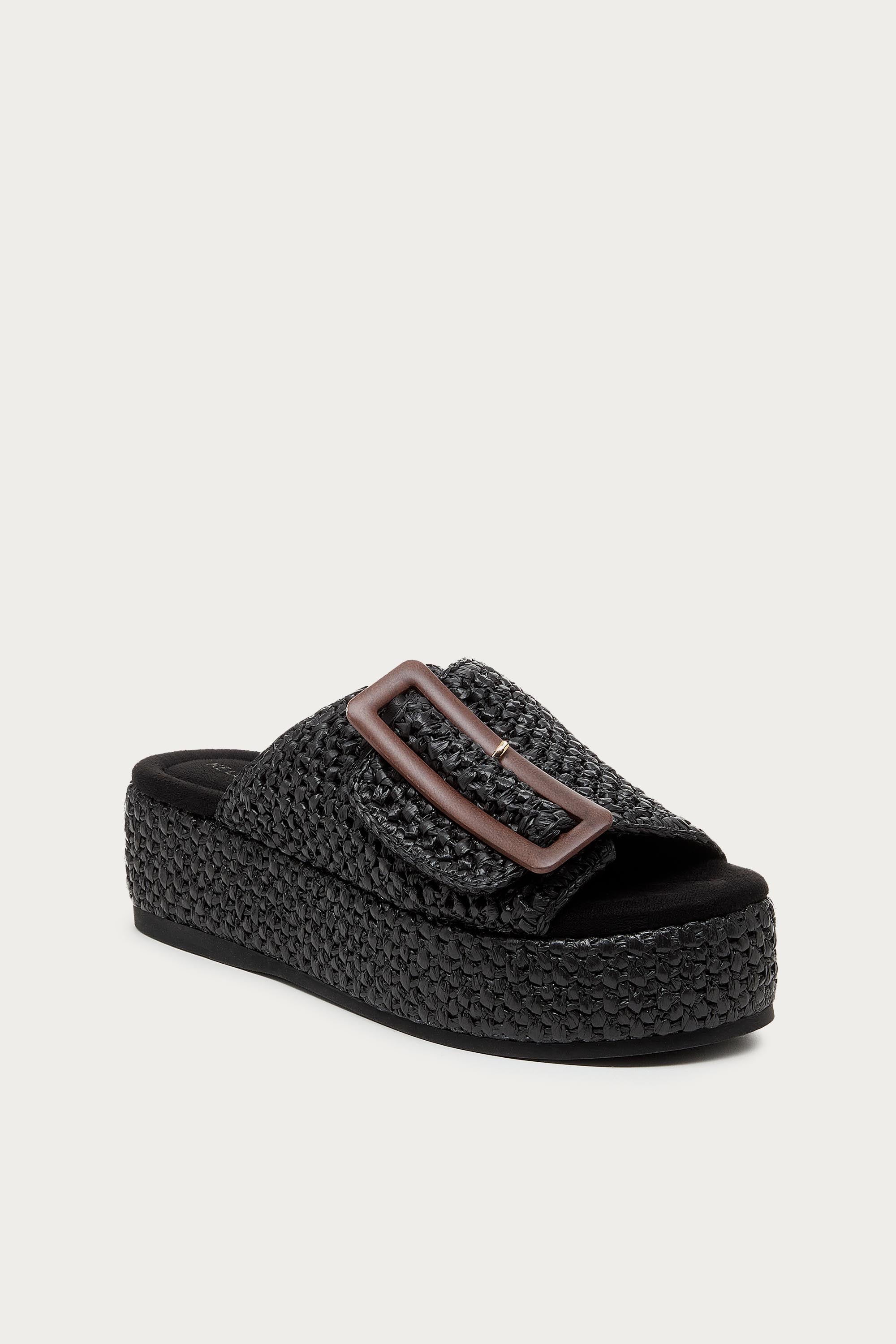 Dover Black Raffia Platform Sandals