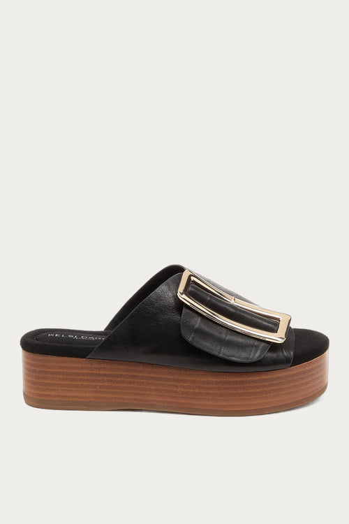 Dover Black Leather Platform Sandals