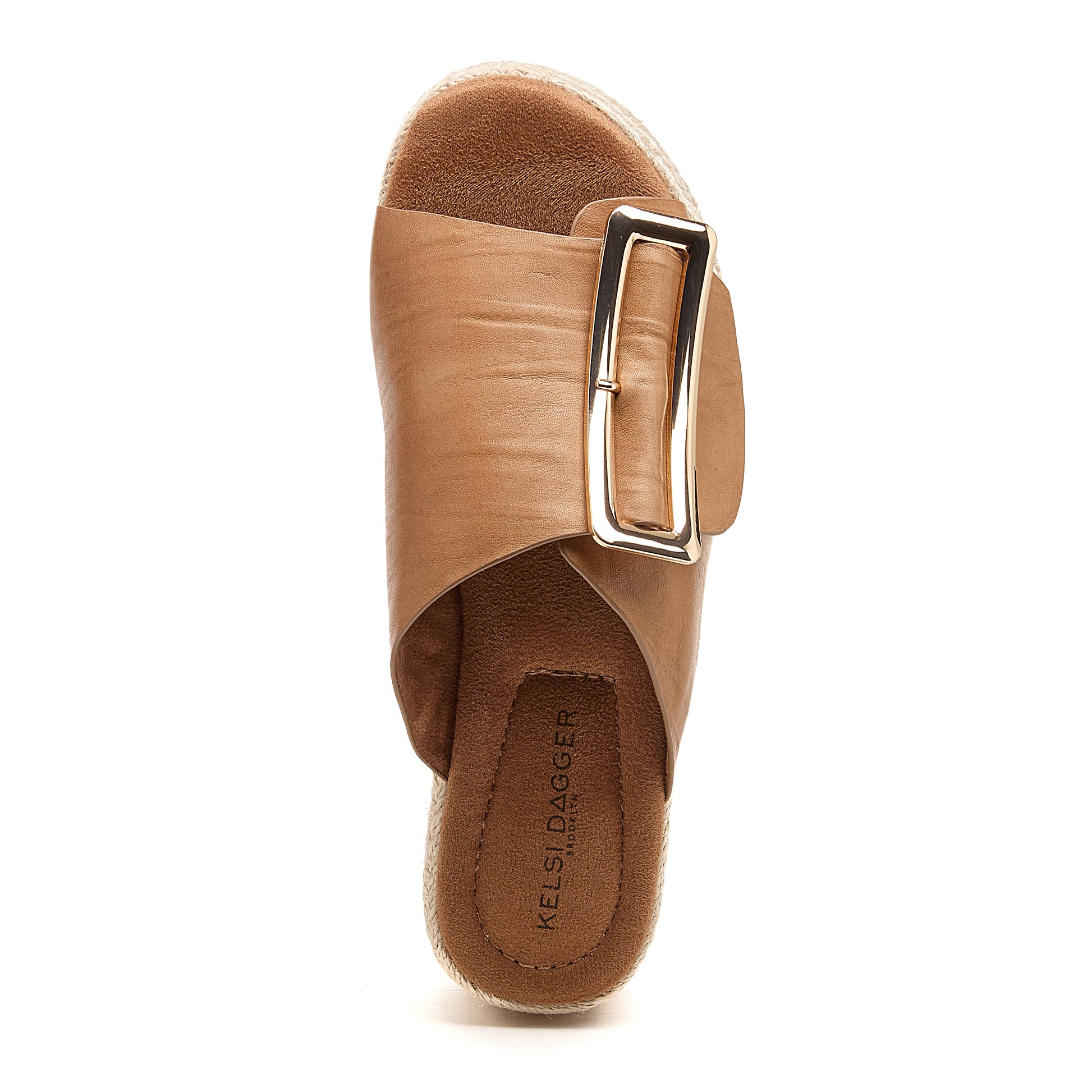 Dover Oatmeal Platform Sandals | Gold over-sized decorative non-functional buckle | Women's leather platform sandals detail