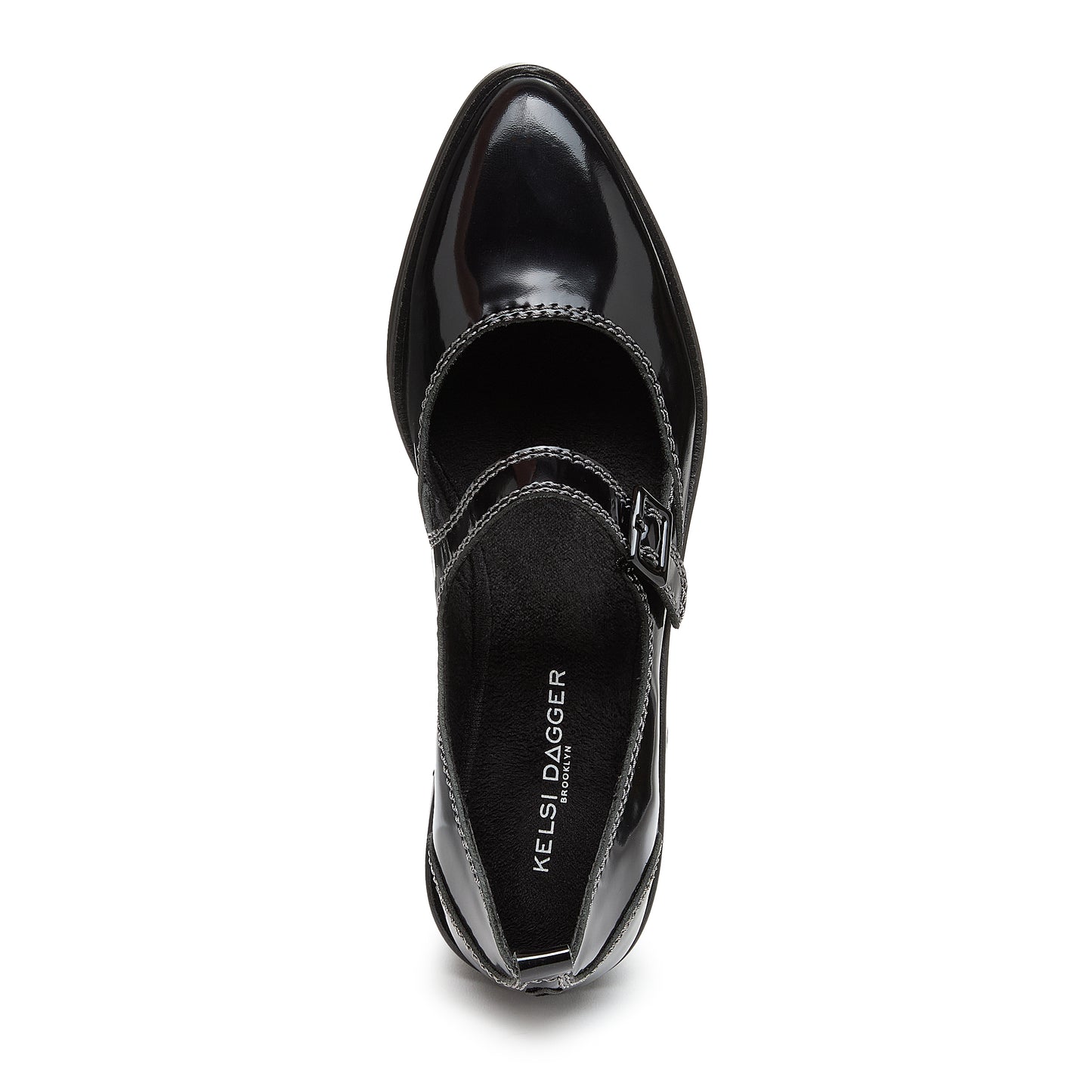 elm black leather mary janes, close up of leather upper texture, Kelsi Dagger Brooklyn