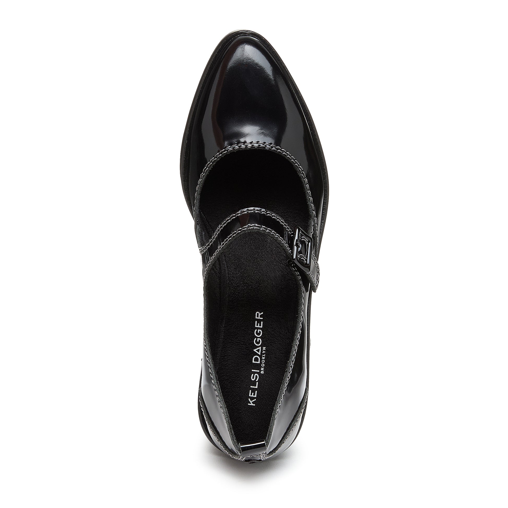 elm black leather mary janes, close up of leather upper texture, Kelsi Dagger Brooklyn