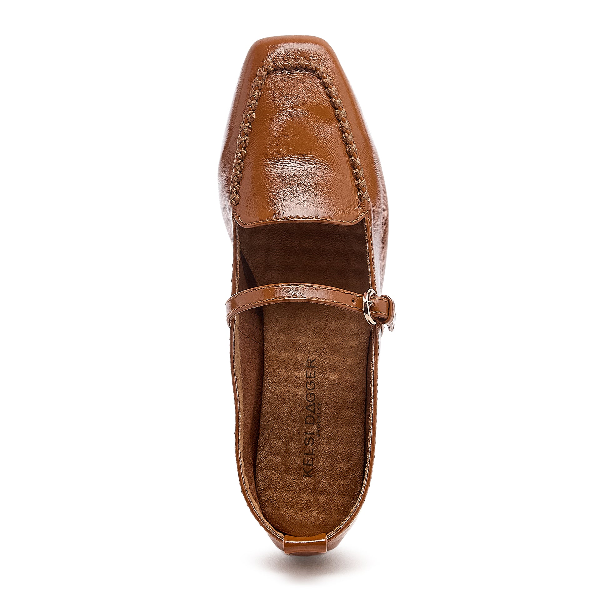 ferry cognac mary jane flats, close up of upper texture, Kelsi Dagger Brooklyn