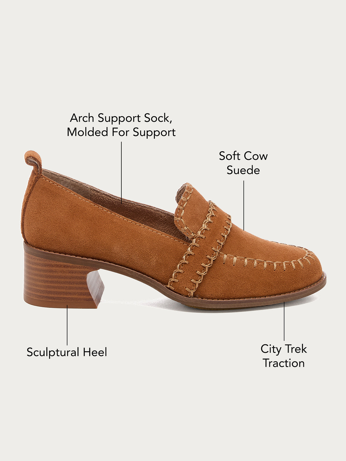 Halo Cognac Block Heel Loafer