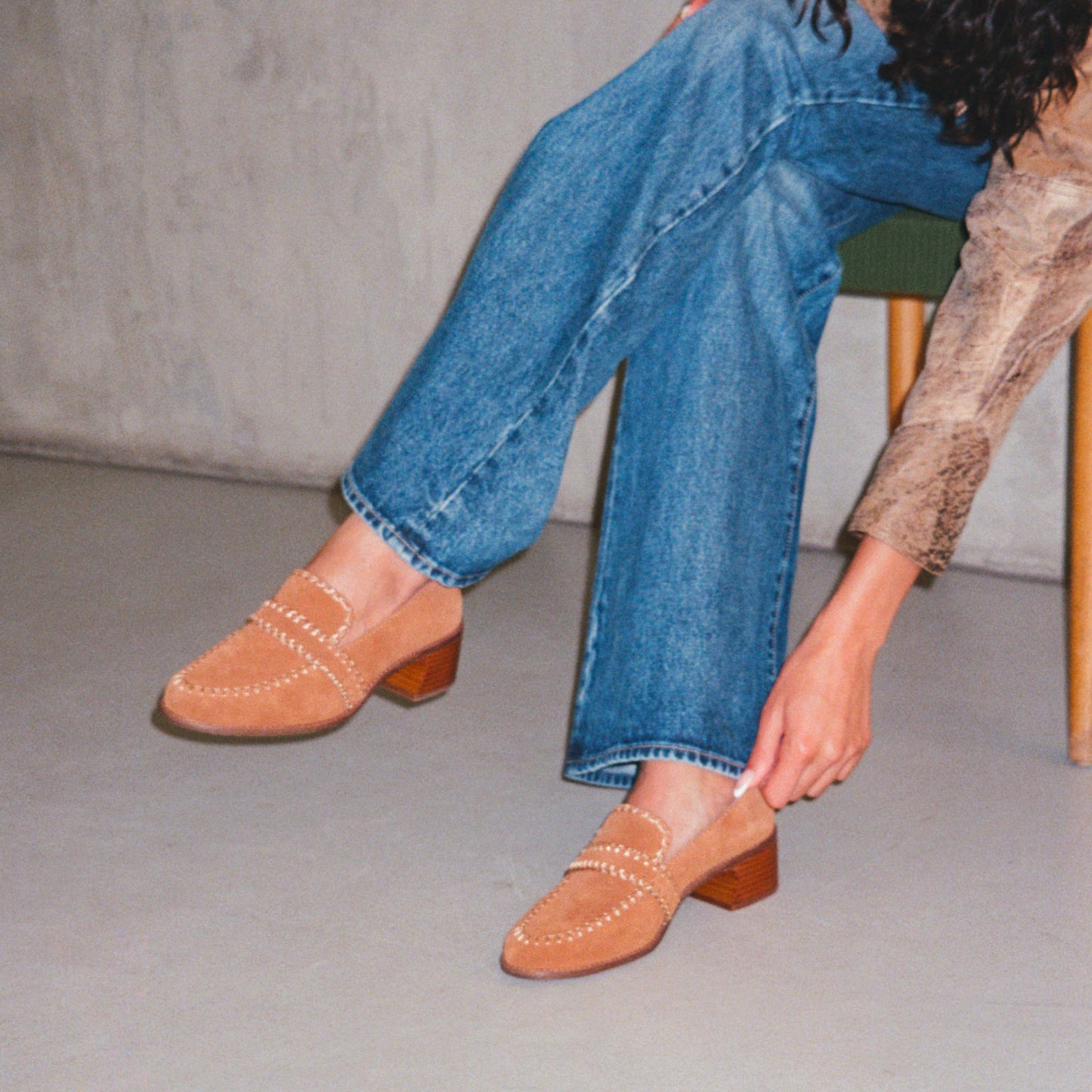 Halo Cognac Block Heel Loafer