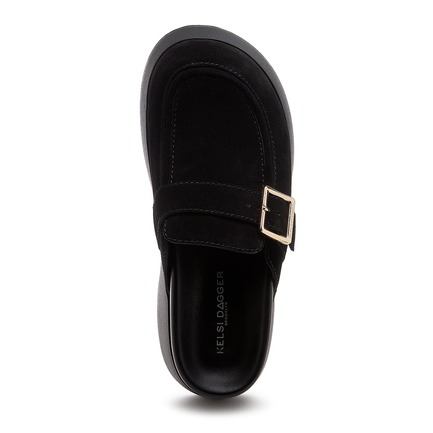 imogin black buckle platform clog, close up of leather upper texture, Kelsi Dagger Brooklyn