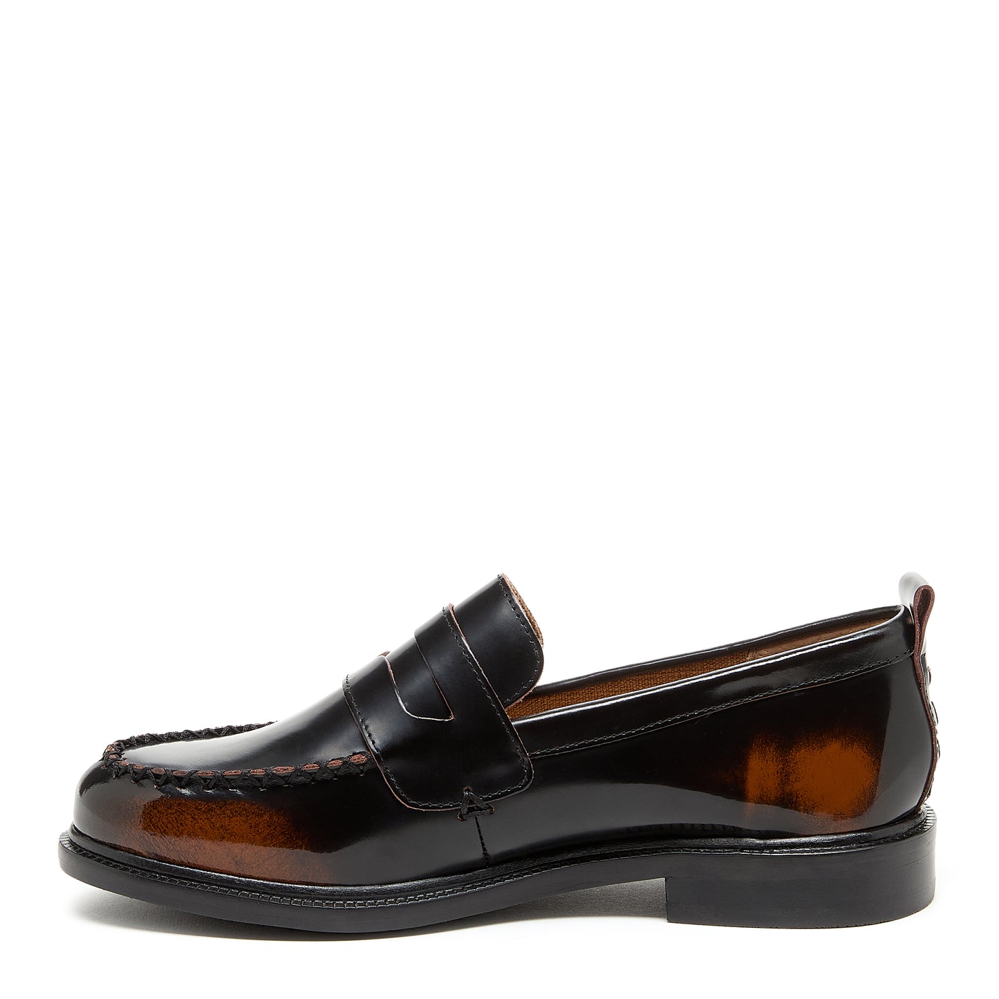 lens brushed off black loafers, sole and heel construction detail, Kelsi Dagger Brooklyn