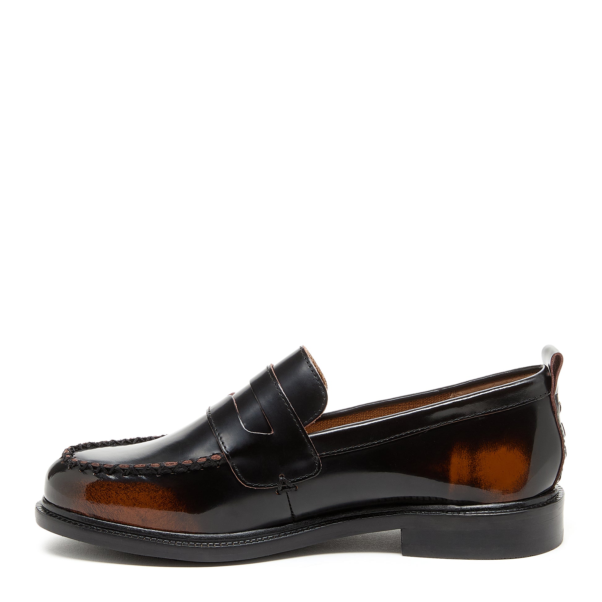 lens brushed off black loafers, sole and heel construction detail, Kelsi Dagger Brooklyn