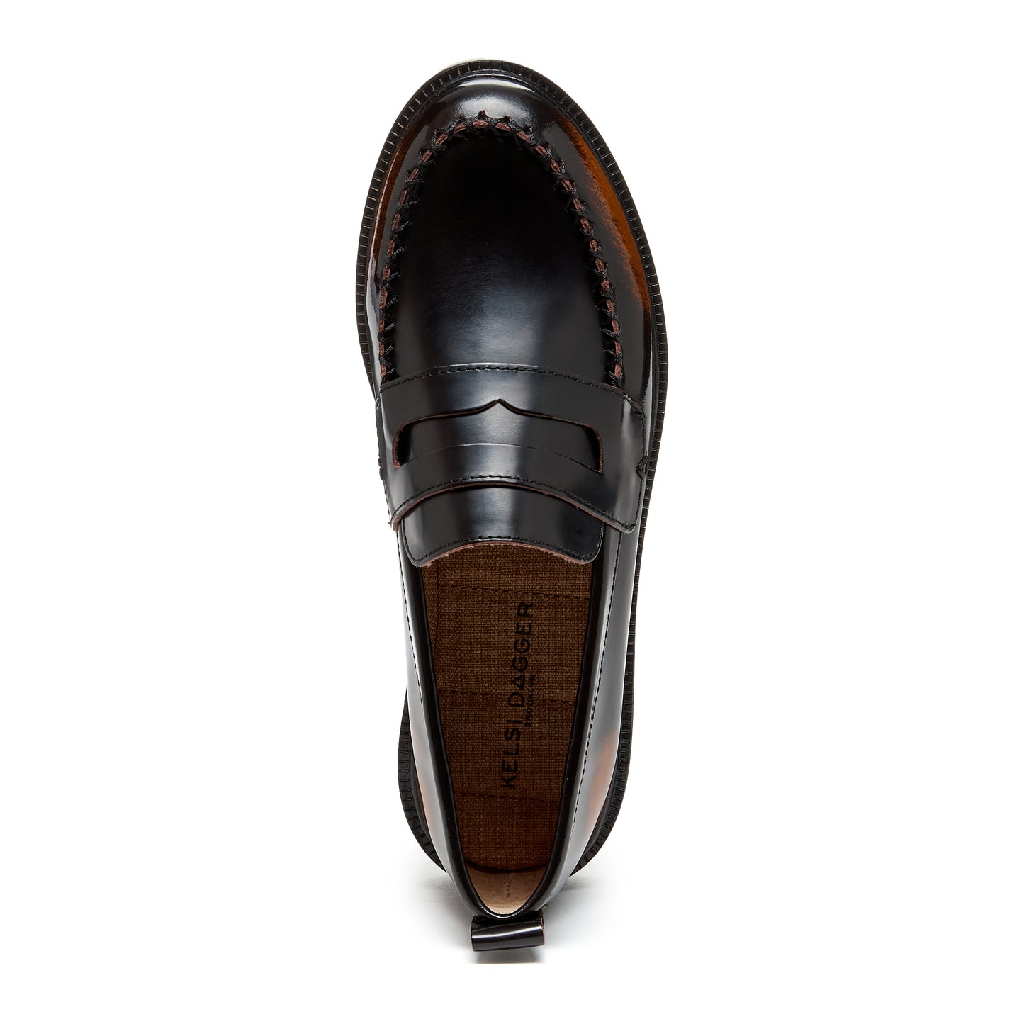 lens brushed off black loafers, close up of upper texture, Kelsi Dagger Brooklyn