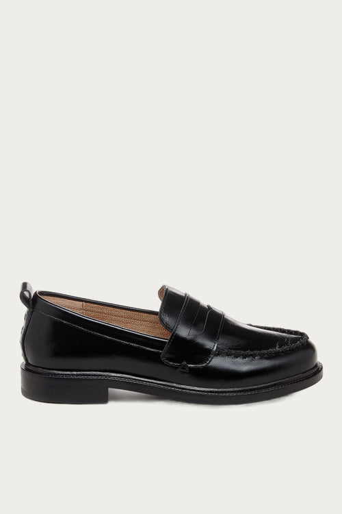 Lens Black Crinkle Leather Loafers