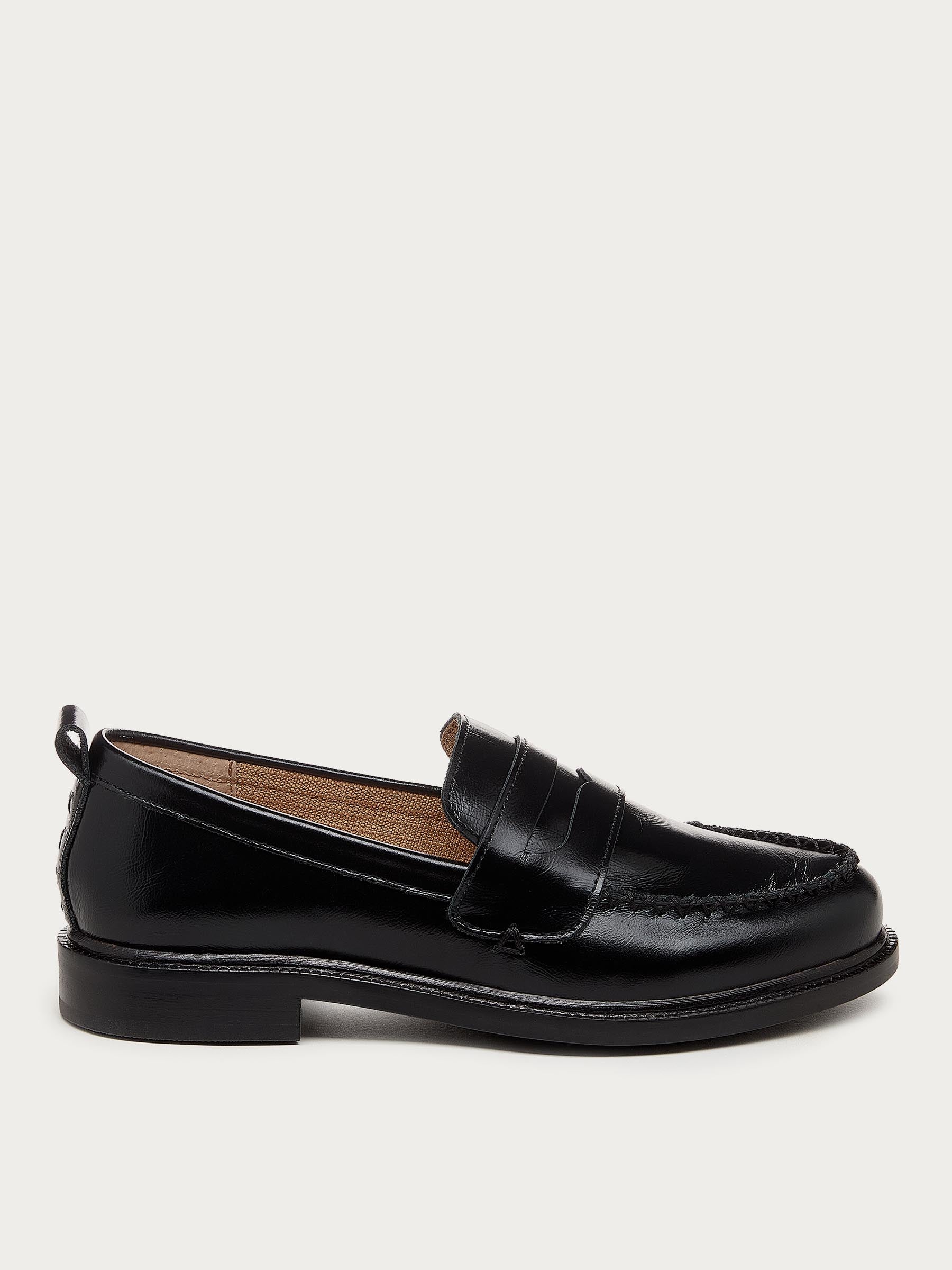Lens Black Crinkle Leather Loafers