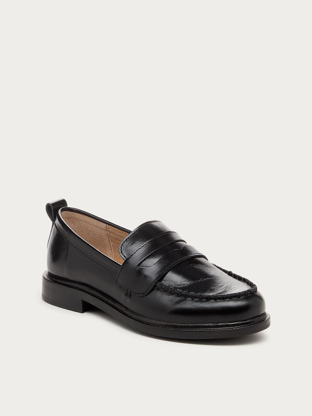 Lens Black Crinkle Leather Loafers