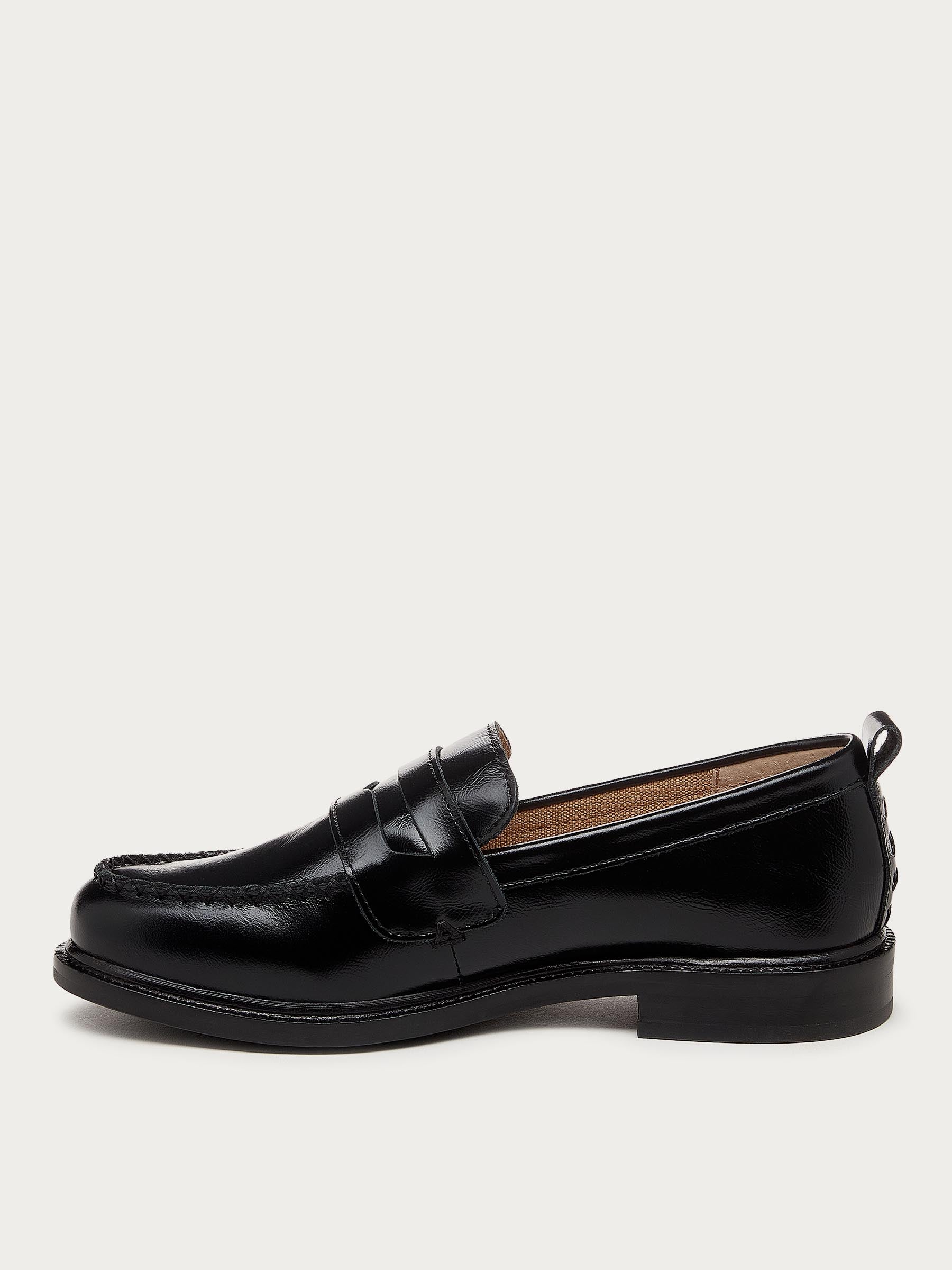 Lens Black Crinkle Leather Loafers