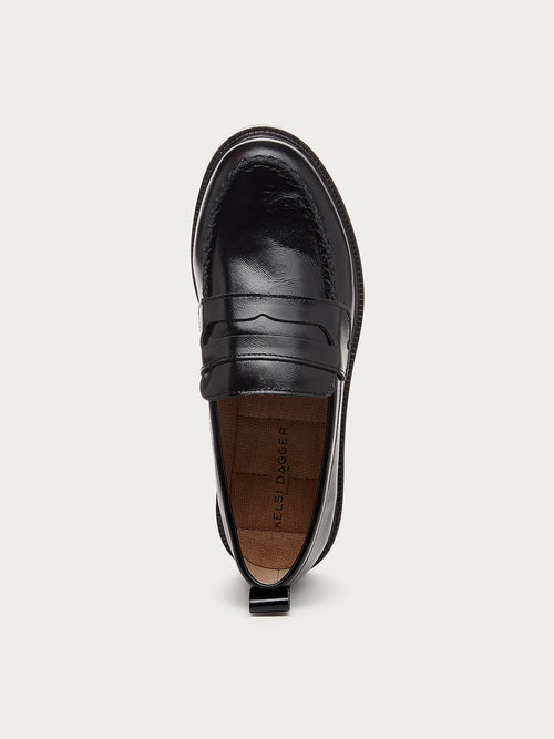 Lens Black Crinkle Leather Loafers