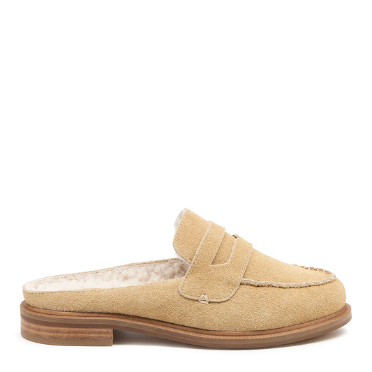 Lock Bison Suede Loafer Mule – Women’s Faux Fur Slip-On