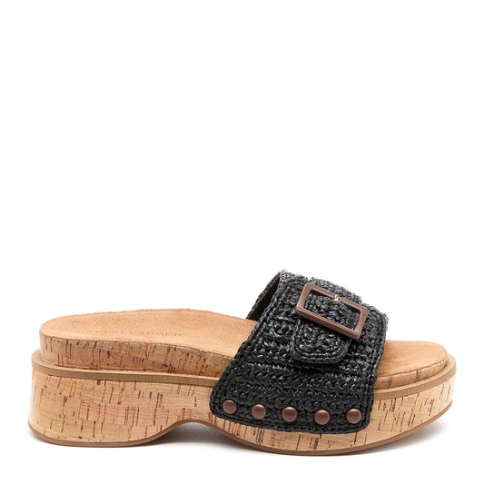 Paulie Black Raffia Slide Sandal