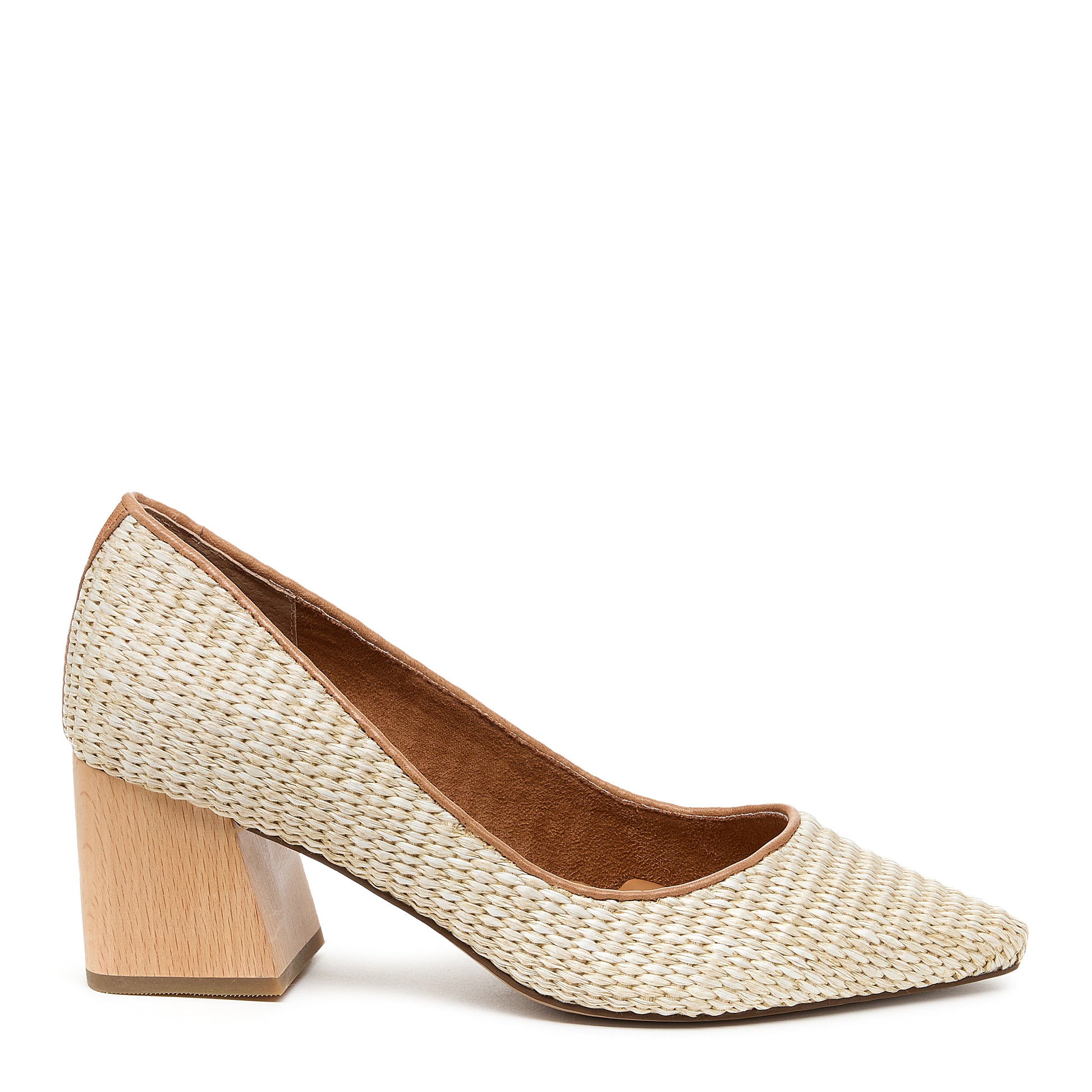 Pump Natural Raffia Heels Women's Pointed-Toe Block Heels