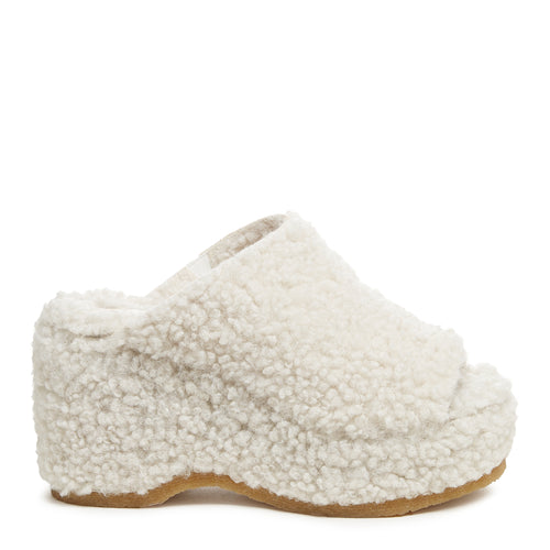 Rowan Natural Faux Shearling Platform Sandals