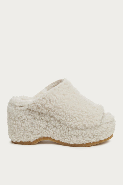 Rowan Natural Faux Shearling Platform Sandals