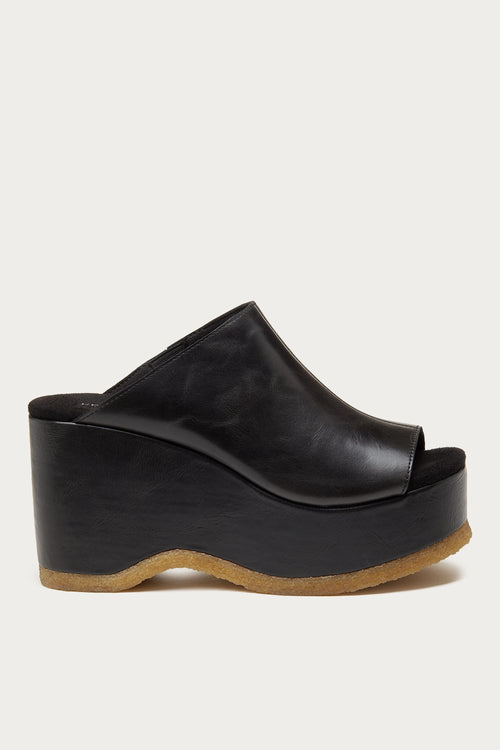 Rowan Black Leather Platform Sandals