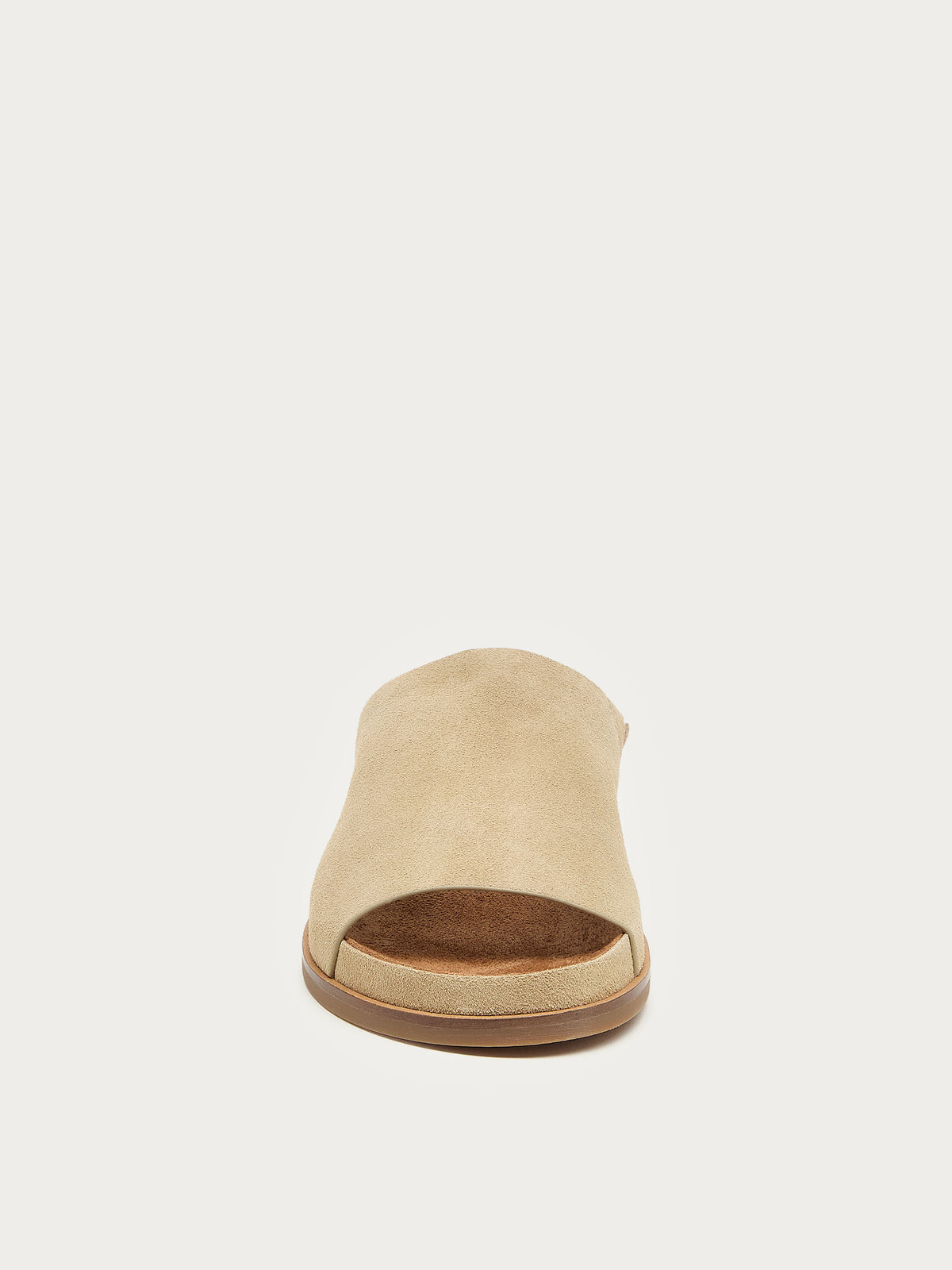 Front view of the Squish oatmeal slide sandal